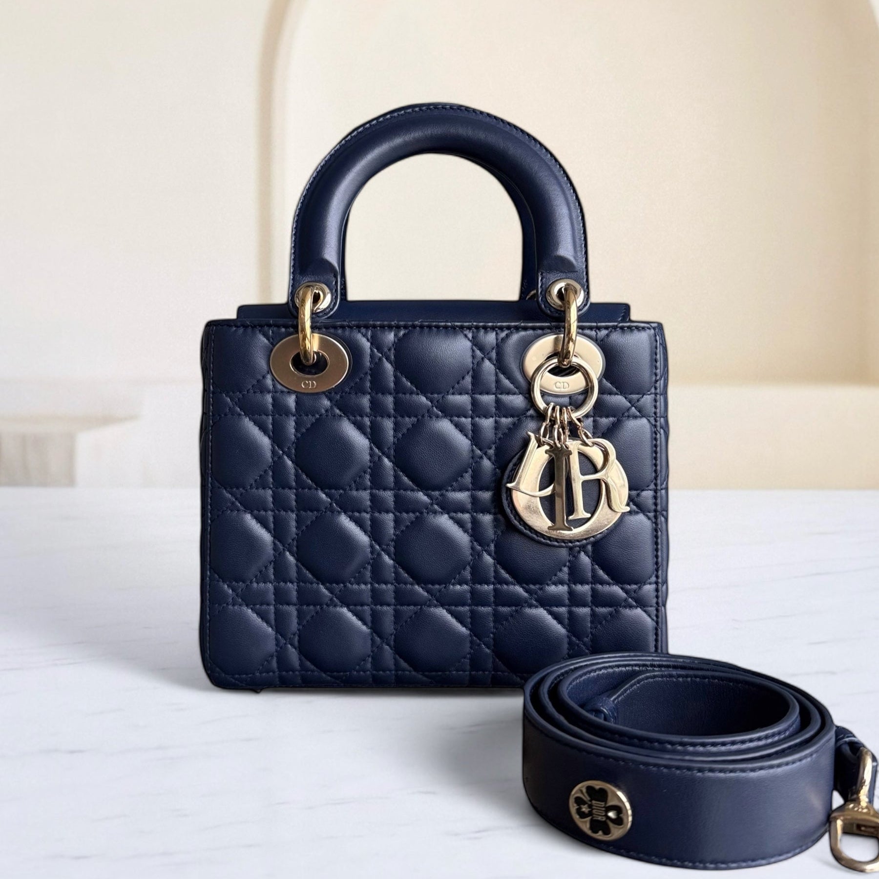 Dior Lady Small Flap - Cannage Lambskin Dark Blue Gold Hardware
