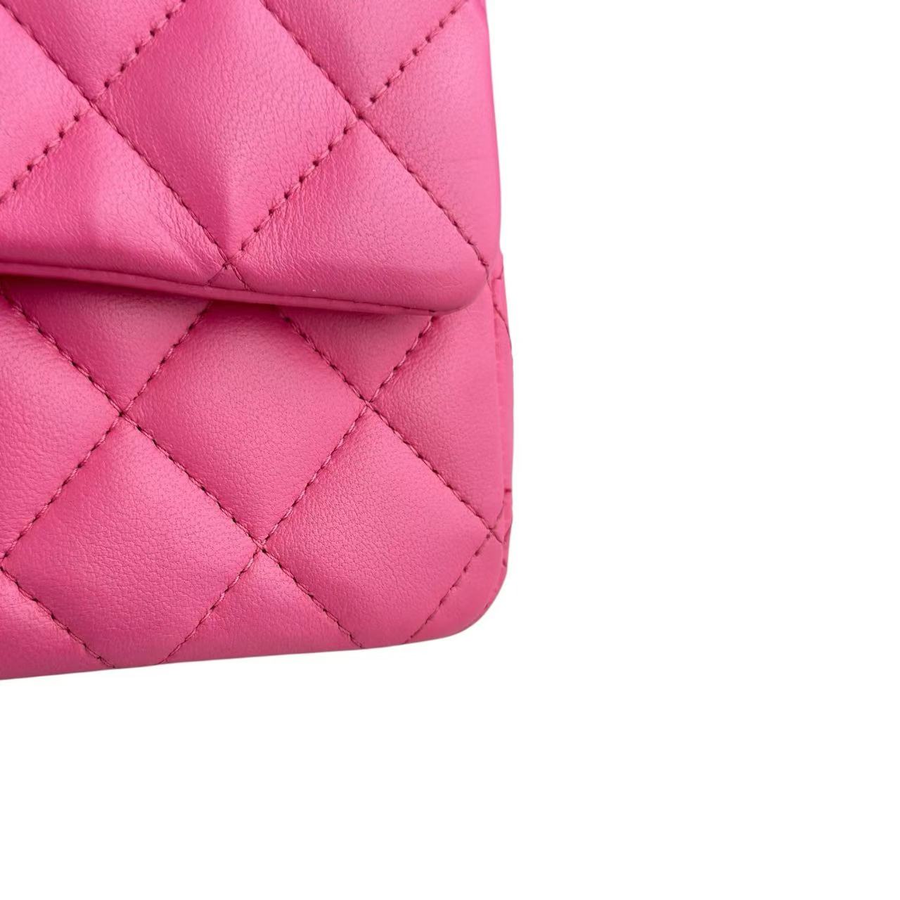 Chanel Classic Flap Mini - 20CM Quilted Lambskin Rectangle Pink Silver Hardware Series 27