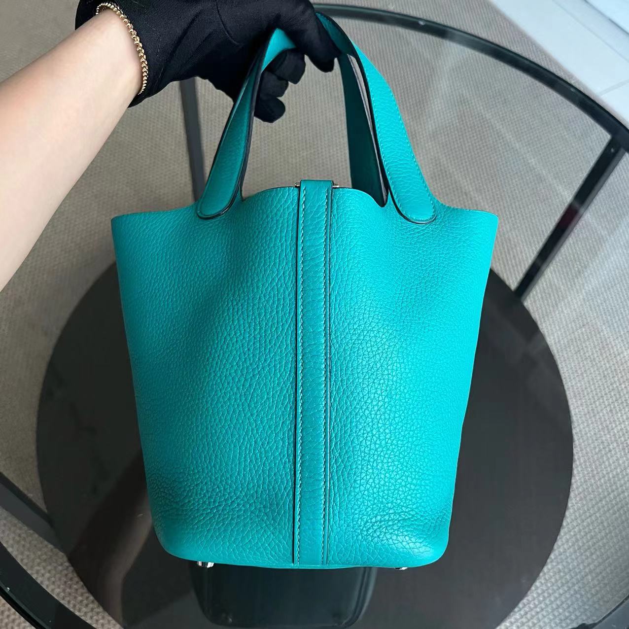 Hermes Picotin 18 - X Stamp Vert Jade Taurillion Clemence TC Cyan Lock Silver Hardware