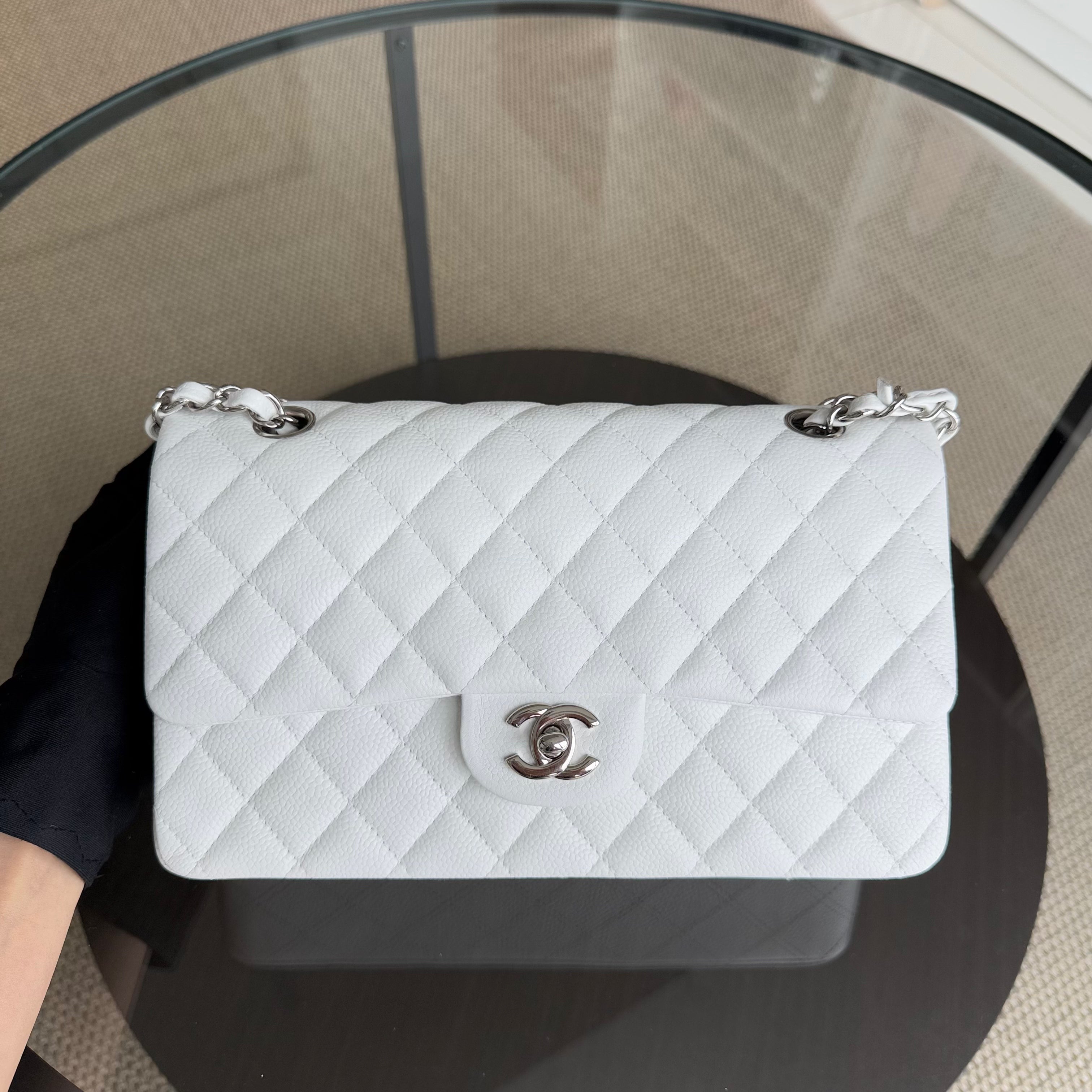 Chanel Classic Flap Medium - Caviar 25CM Quilted Snow White Silver Hardware Series 19