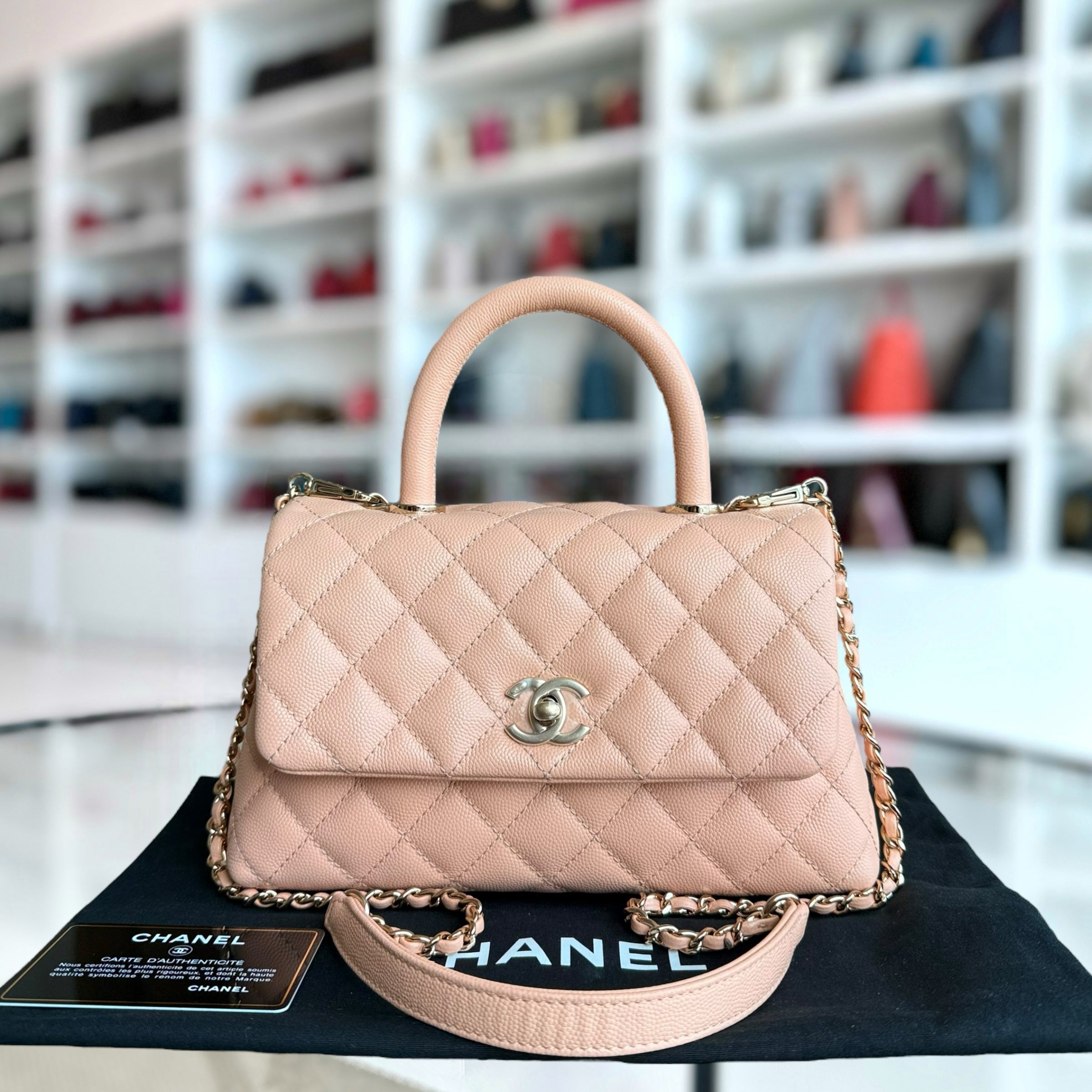 Chanel Coco Handle Small - Caviar 24CM Quilted Light Pink Light Gold Hardware