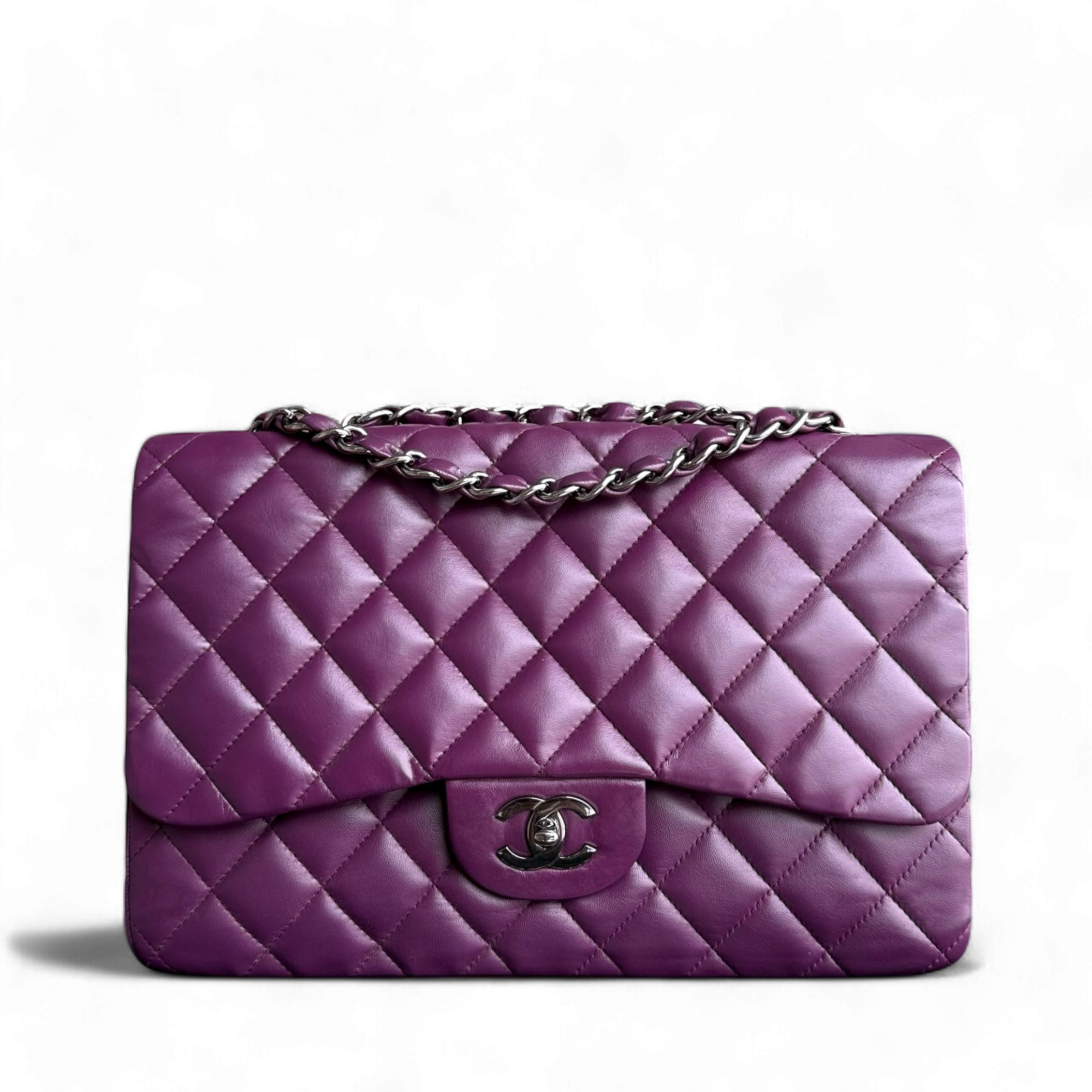 Chanel Classic Flap Jumbo - 30CM Quilted Lambskin Single Flap Purple Violet Series 10