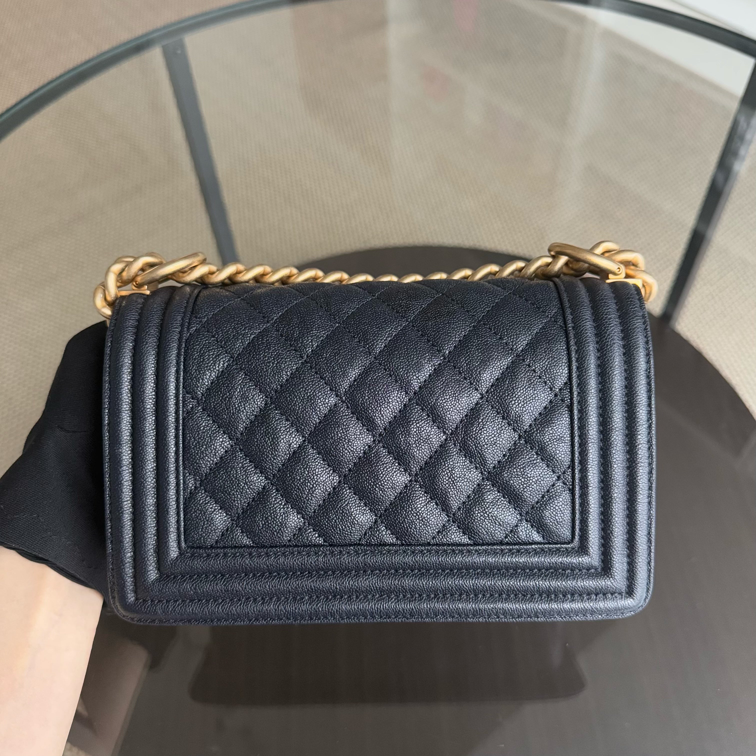 Chanel Boy Small - Caviar 20CM Quilted Dark Midnight Blue Gold Hardware