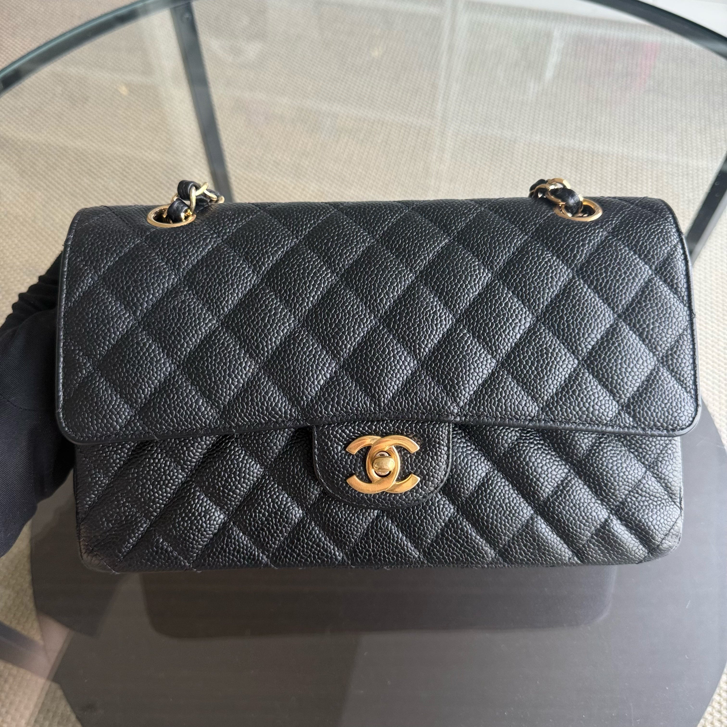 Chanel Classic Flap Medium - Caviar 25CM Quilted Black Gold Hardware Series 13