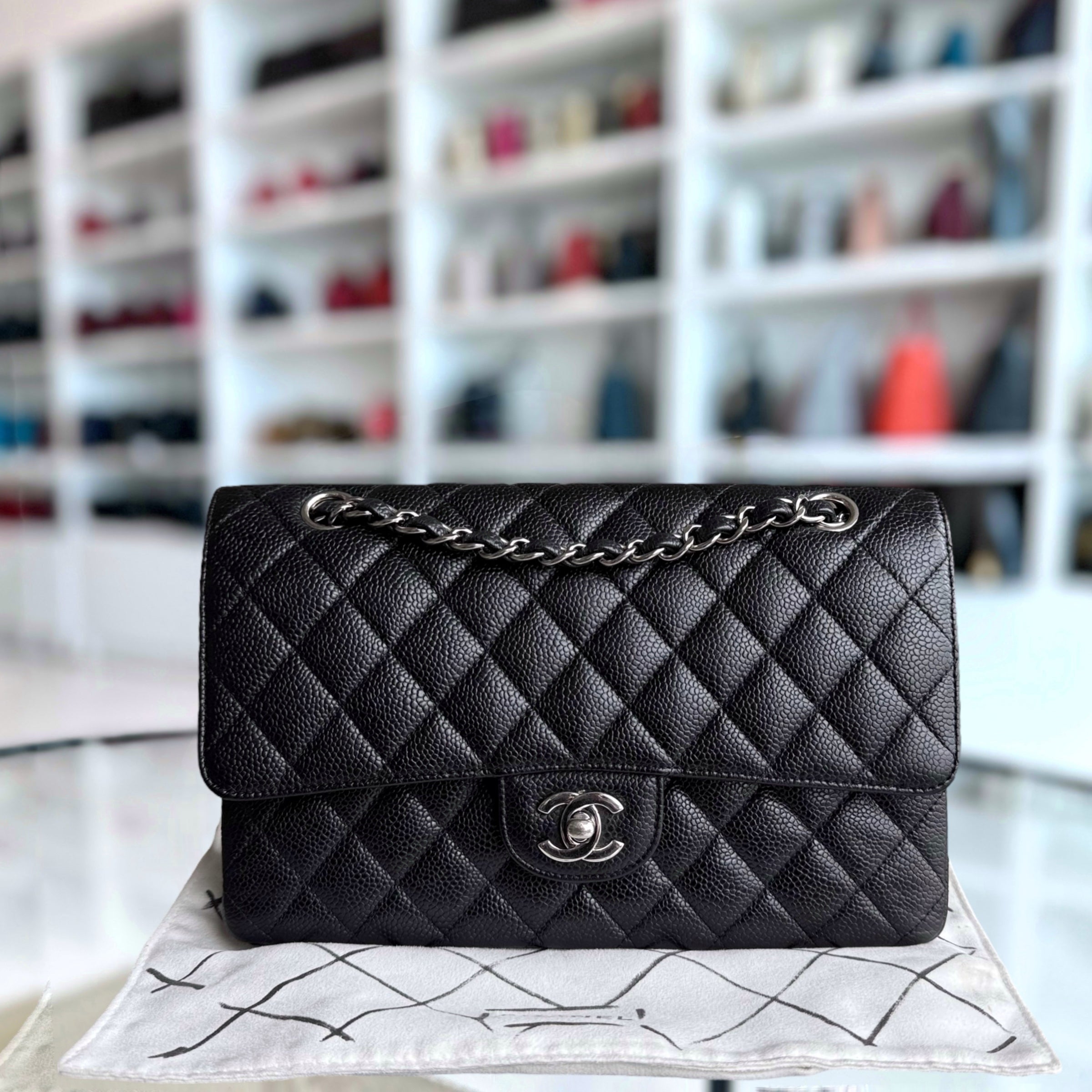 Chanel Classic Flap Medium - Caviar 25CM Quilted Black Silver Hardware Series 18