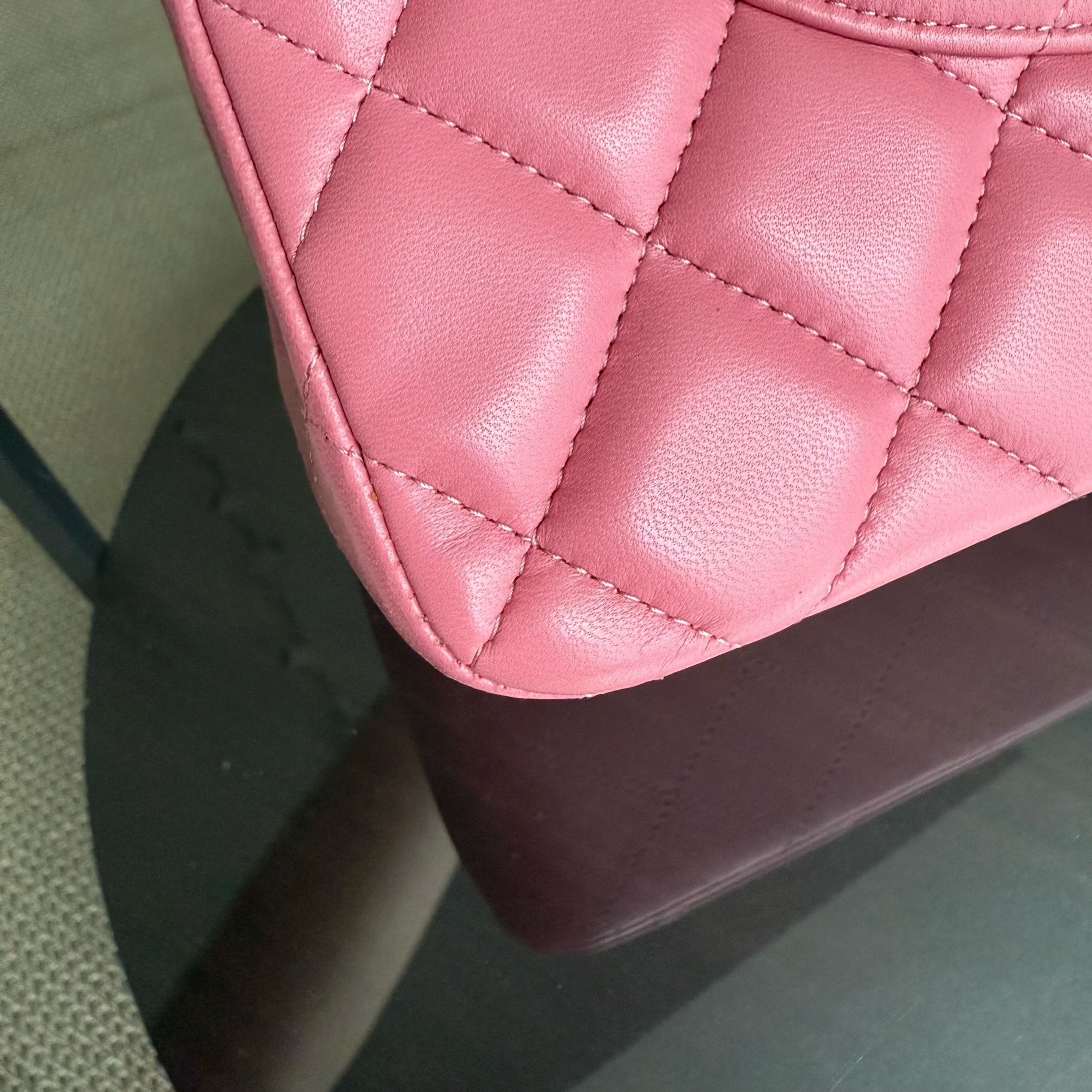Chanel Classic Flap Jumbo - Double Flap 30CM Quilted Lambskin Sakura Pink Silver Hardware