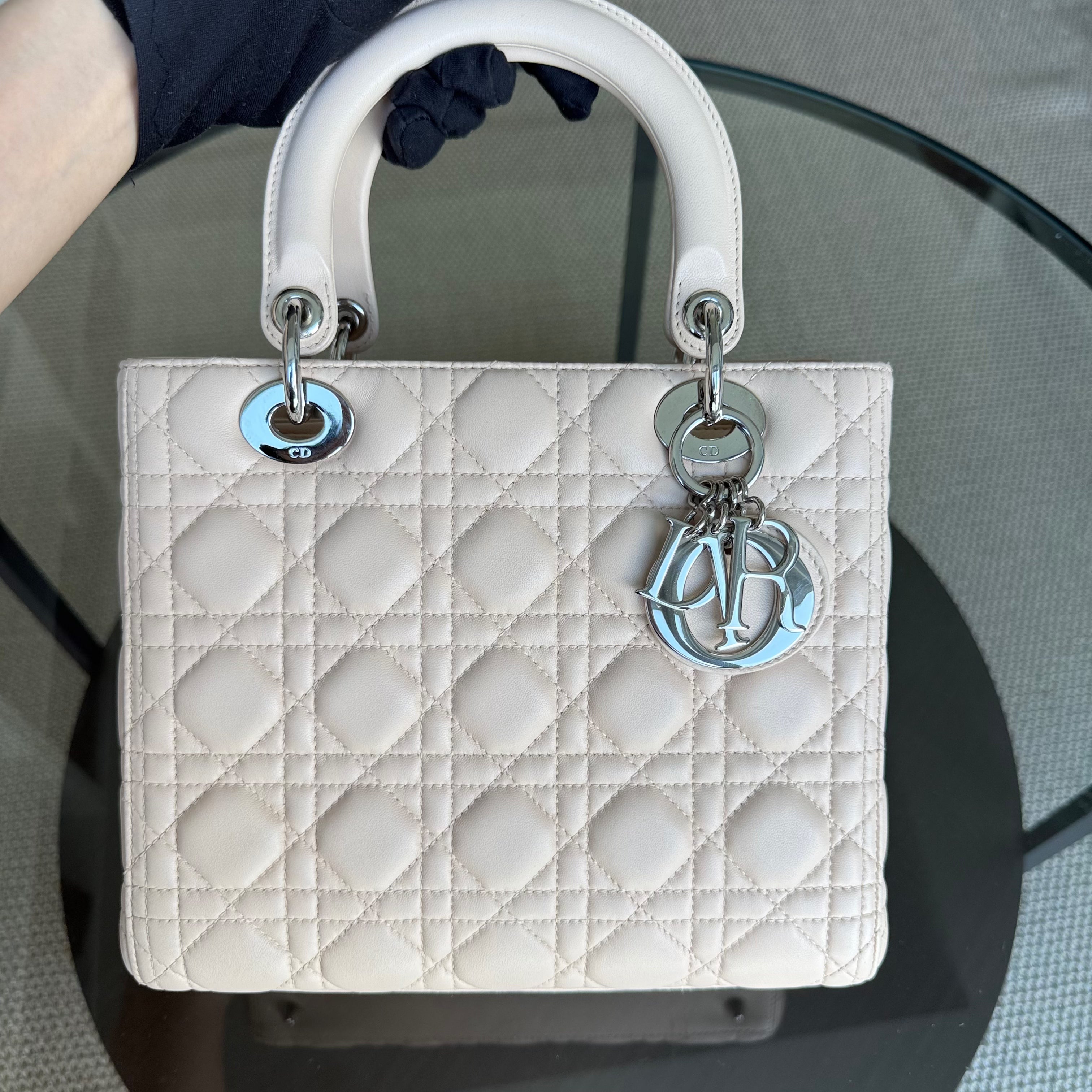 Dior Lady Medium - Cannage Lambskin Nude Silver Hardware