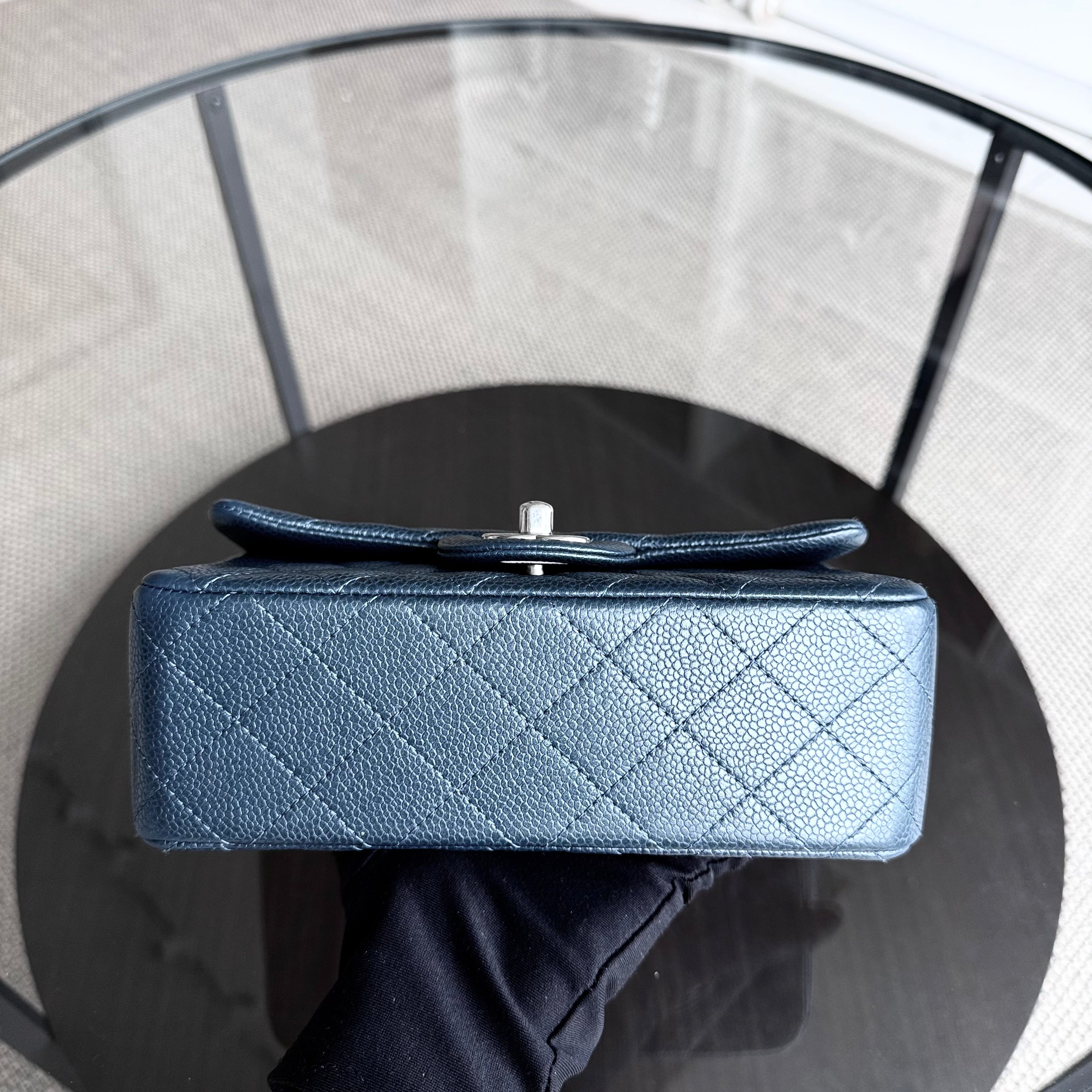 Chanel Classic Flap Mini - Caviar 20CM Rectangle Quilted Dark Green Blue Silver Hardware Series 20