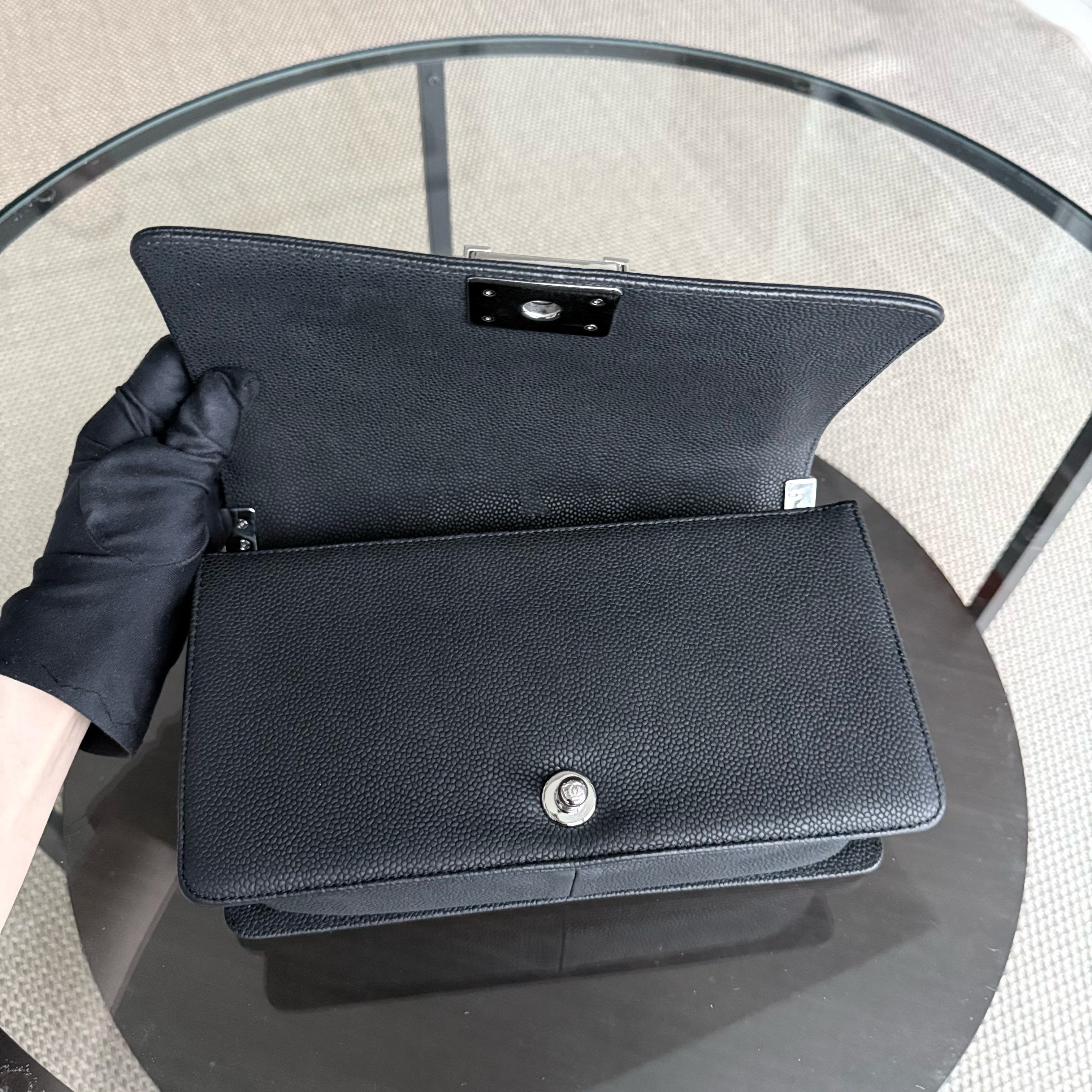 Chanel Boy Medium - 25CM Caviar Iridescent Grained Calfskin Black Silver Hardware Series 17