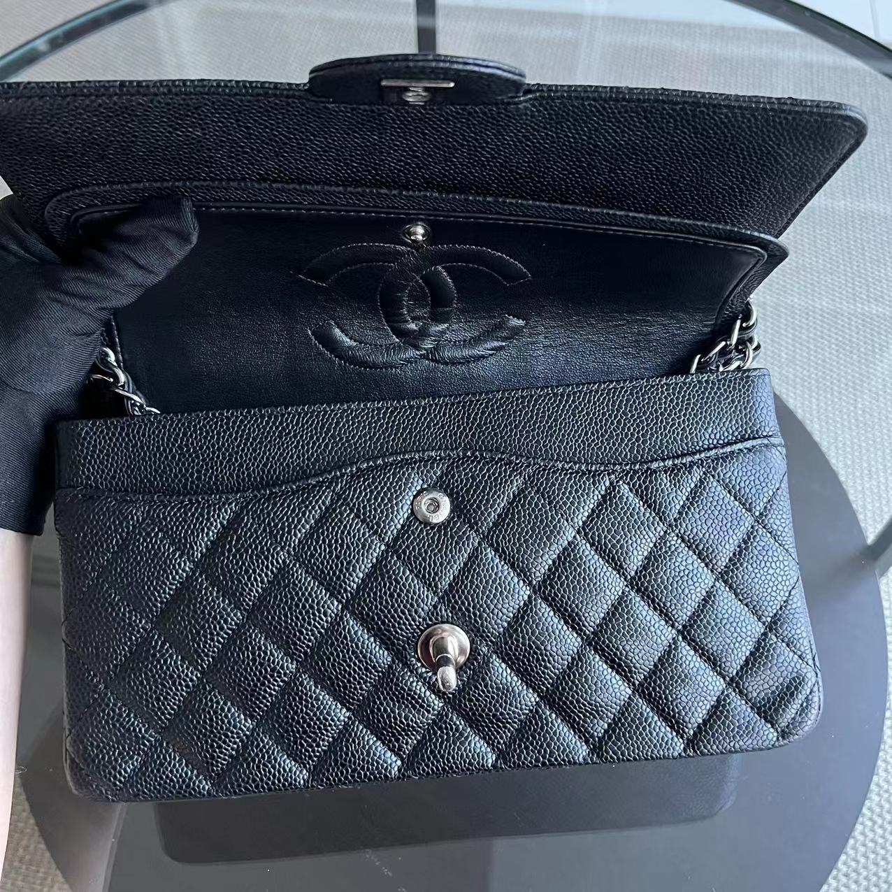 Chanel Classic Flap Medium - Caviar Quilted Grained Calfskin Black Silver Hardware Series 13