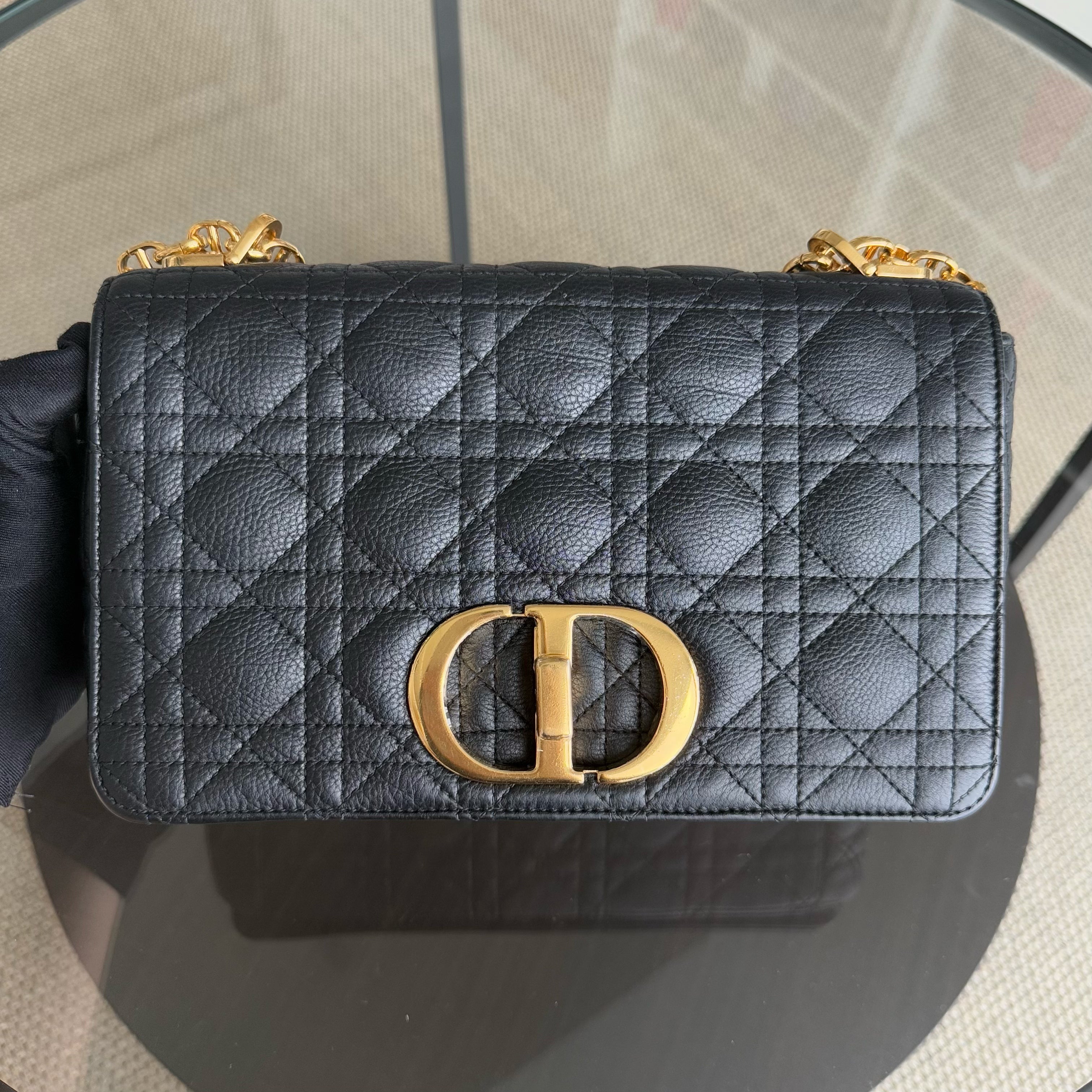 Dior Caro Medium - Cannage Grained Calfskin Black Gold Hardware