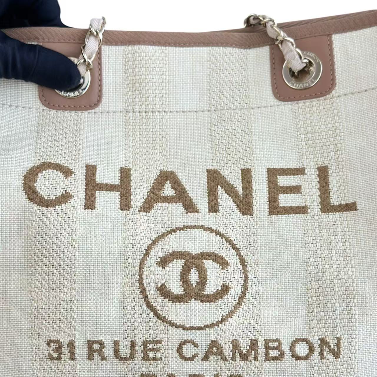 Chanel Deauville - 33CM Yellow Canvas Tote Silver Hardware 29