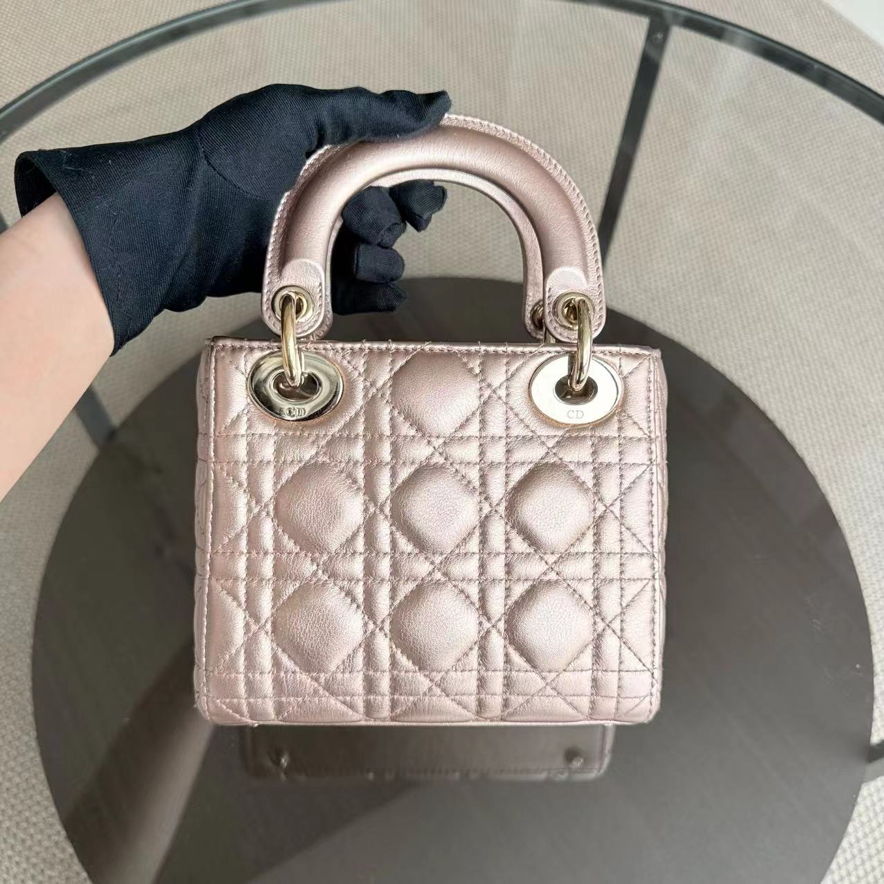 Lady Mini Cannage Lambskin Metallic Pink Golden Hardware