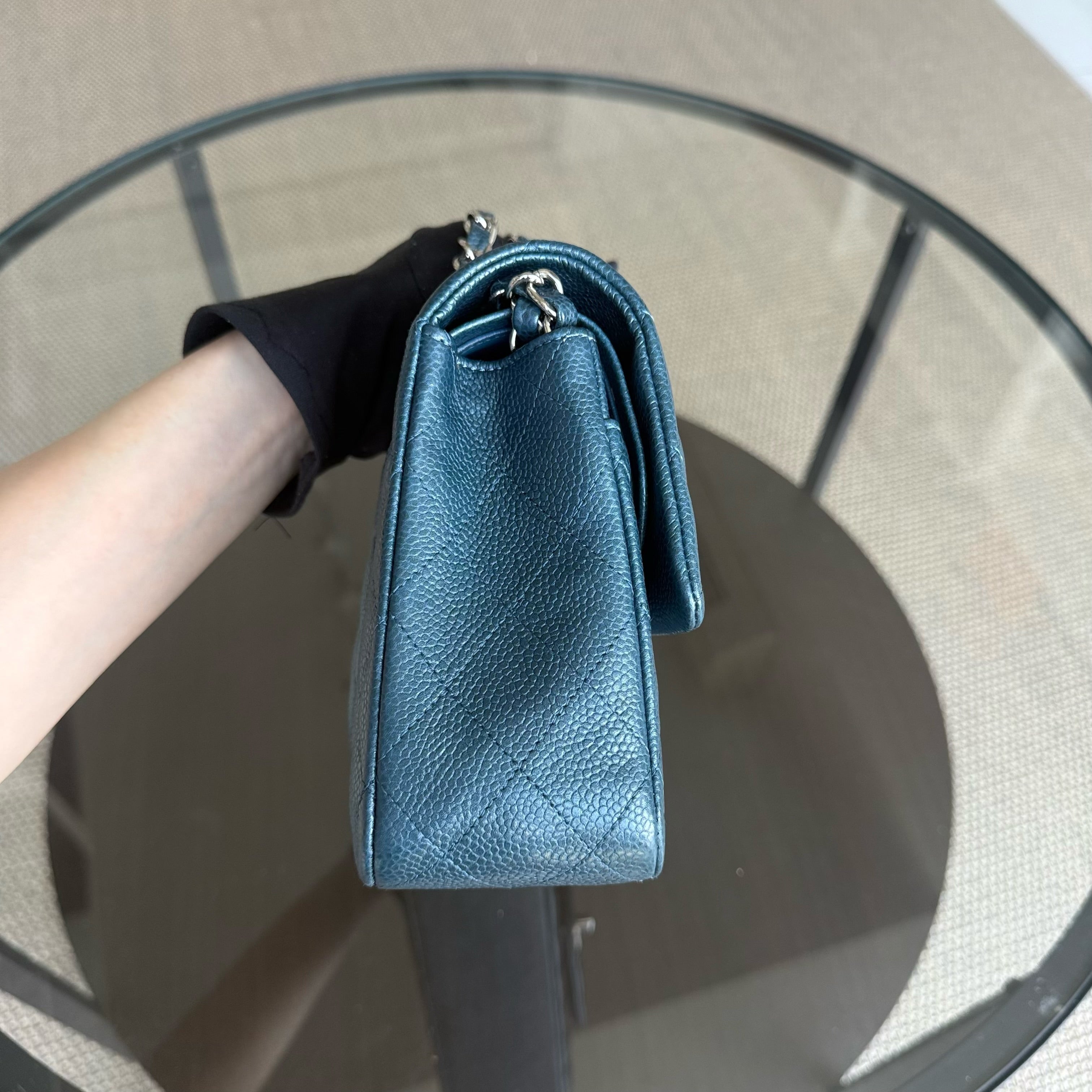 Chanel Classic Flap Medium - Caviar 25CM Quilted Grained Calfskin Blue Green Gold Hardware Series 20
