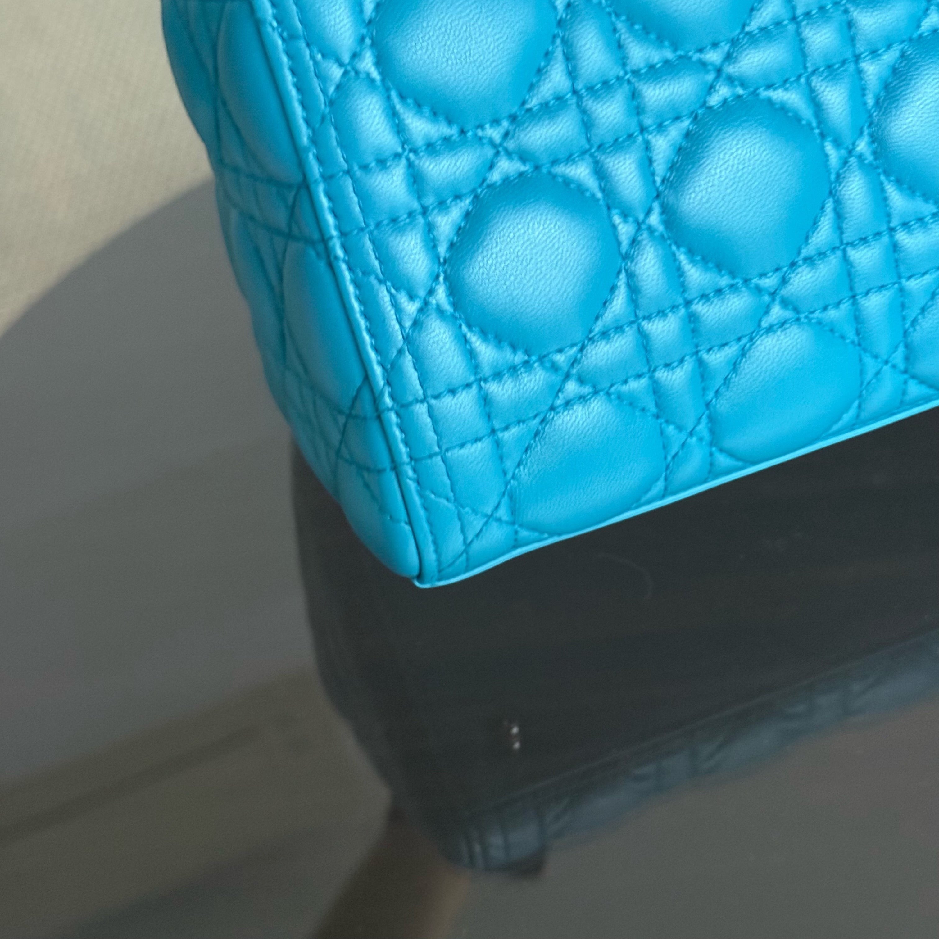 Dior Lady Medium - Cannage Lambskin Blue Silver Hardware