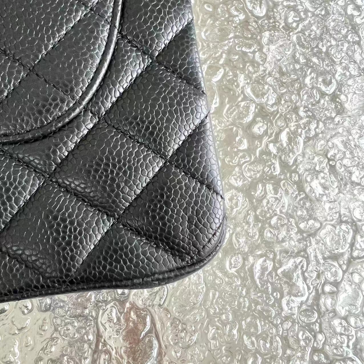 Chanel Caviar Medium Classic Flap Double Flap Quilted Calfskin Black Silver Hardware Series 14