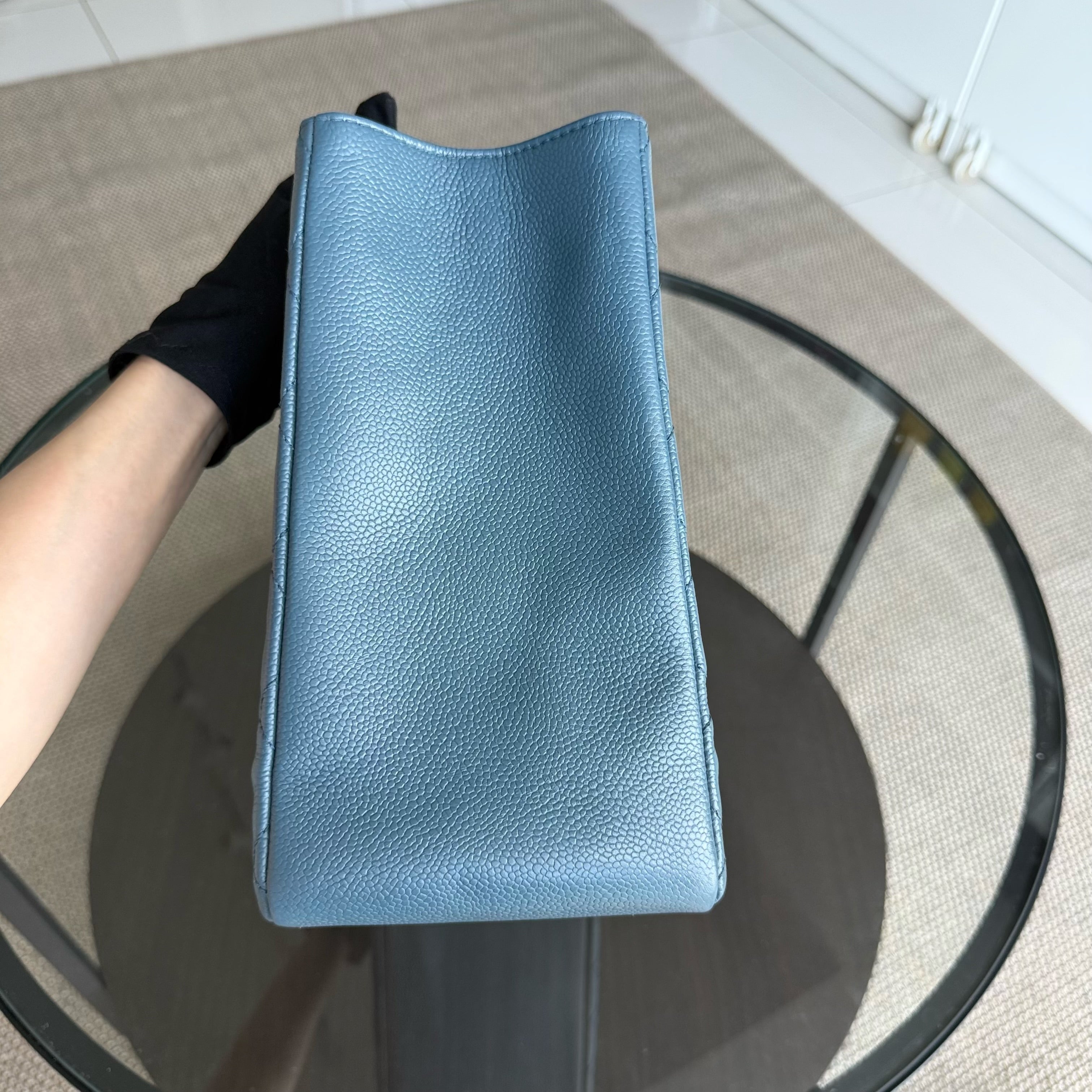 Chanel GST Grand Shopping Tote - Caviar Quilted Grained Calfskin Blue Silver Hardware Series 19