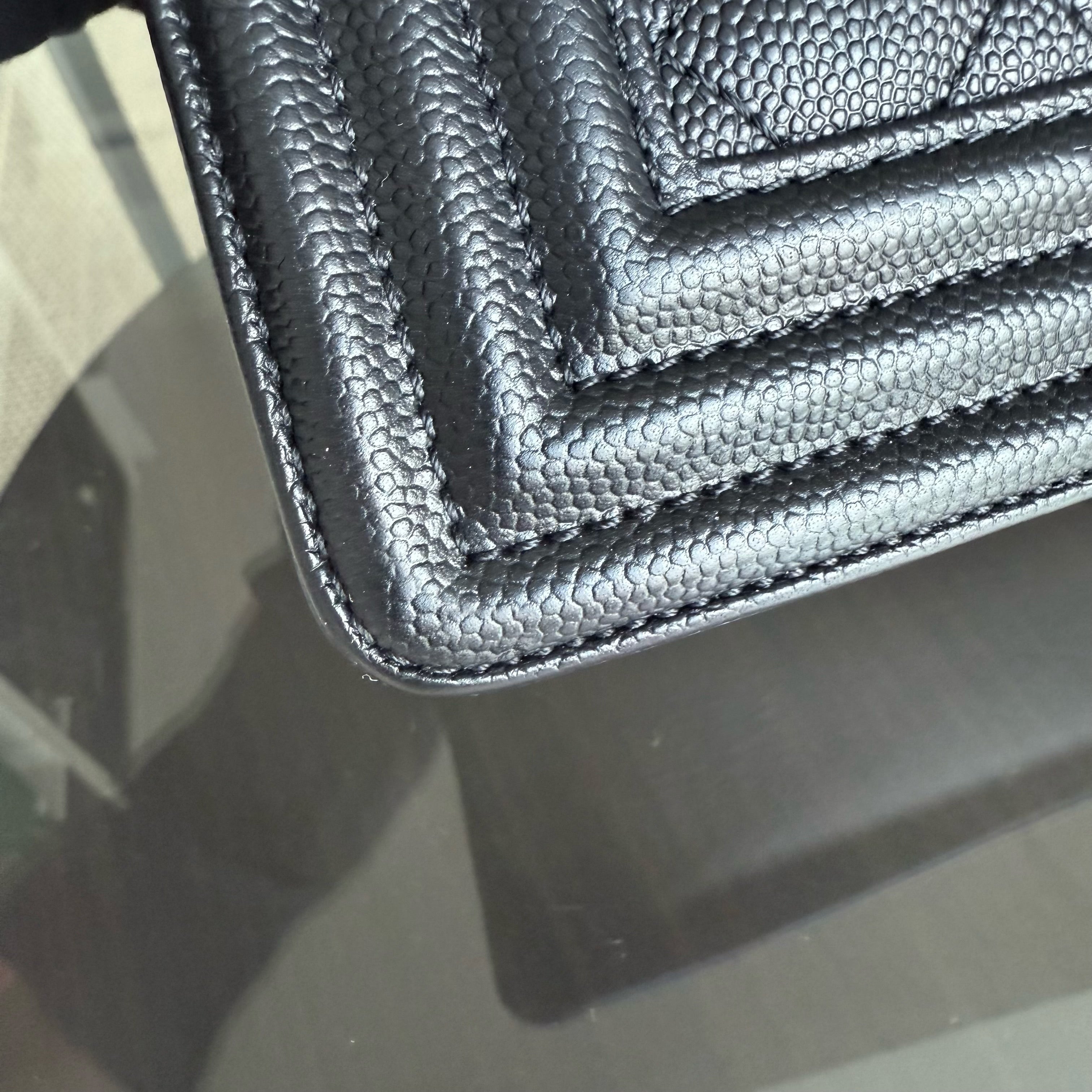 Chanel Boy Medium - Caviar 25CM Quilted Grained Calfskin Black Gold Hardware Series 29
