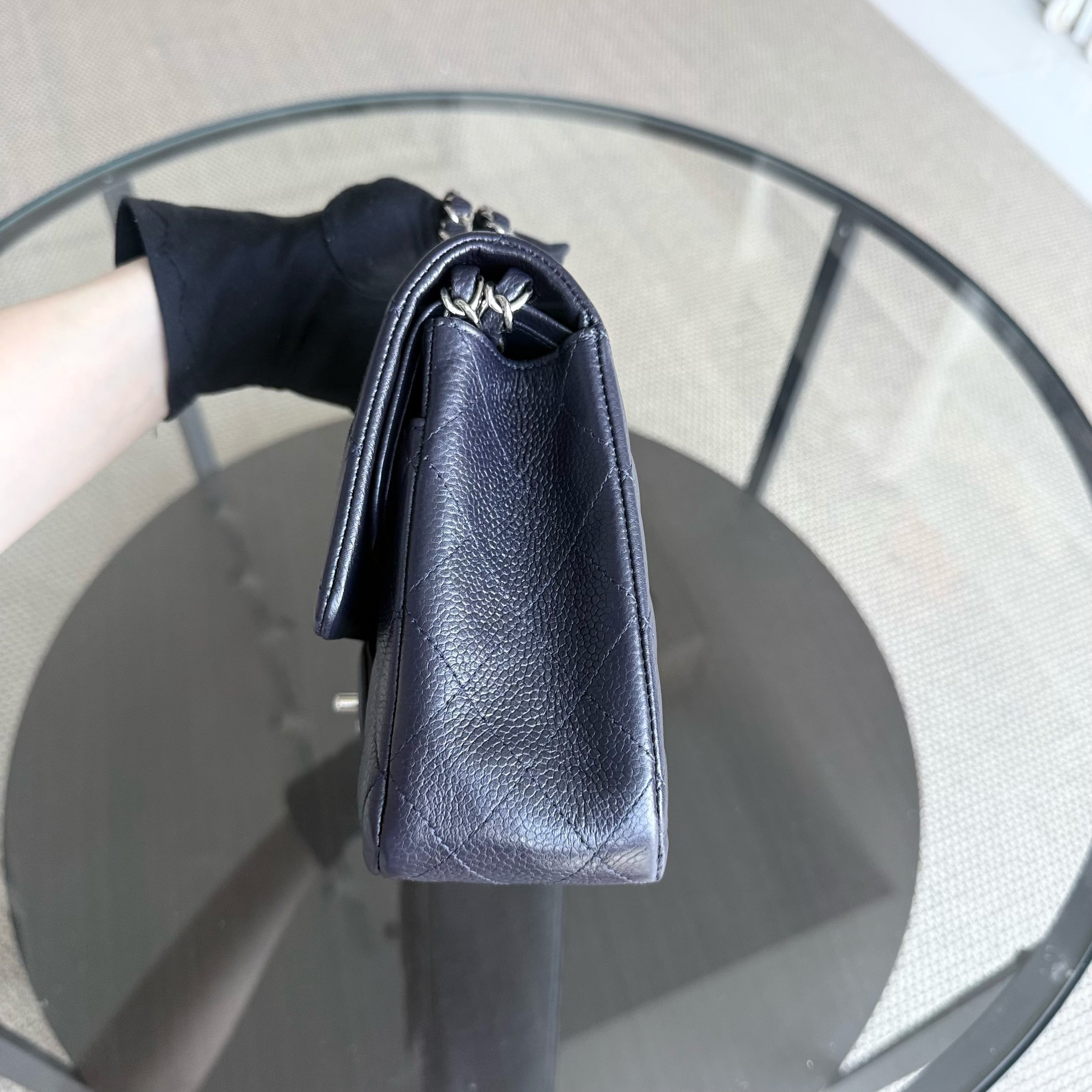 Chanel Classic Flap Medium - Caviar 25CM Quilted Grained Calfskin Midnight Blue Silver Hardware Series 18