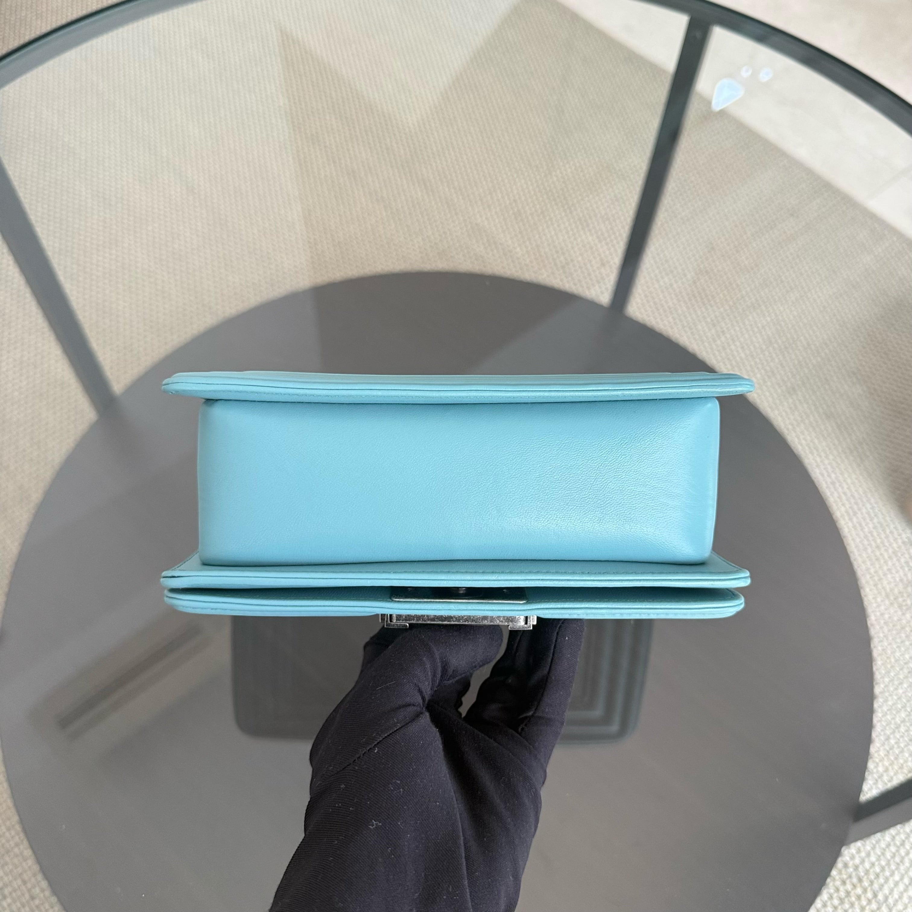 Chanel Boy Small - 20CM Stingray Tiffany Blue Silver Hardware Series 22