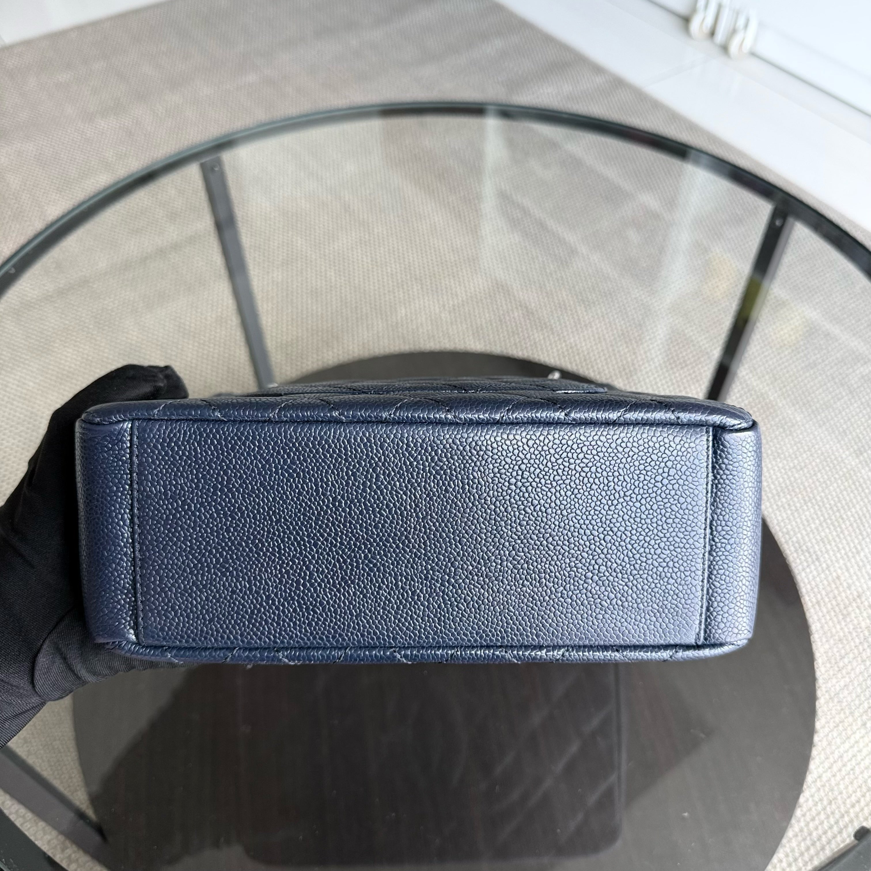 Chanel PST Petite Shopping Tote - Caviar 24CM Quilted Dark Blue Silver Hardware Series 18