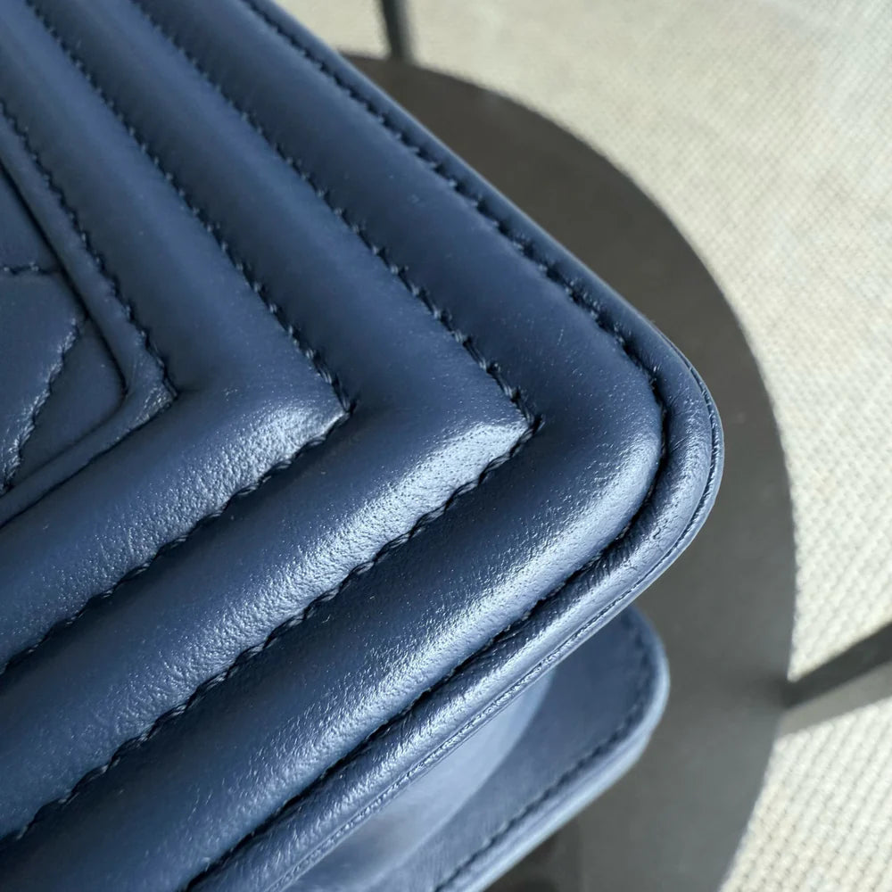 Chanel Boy Medium - 25CM Quilted Lambskin Dark Blue Gold Hardware Series 21