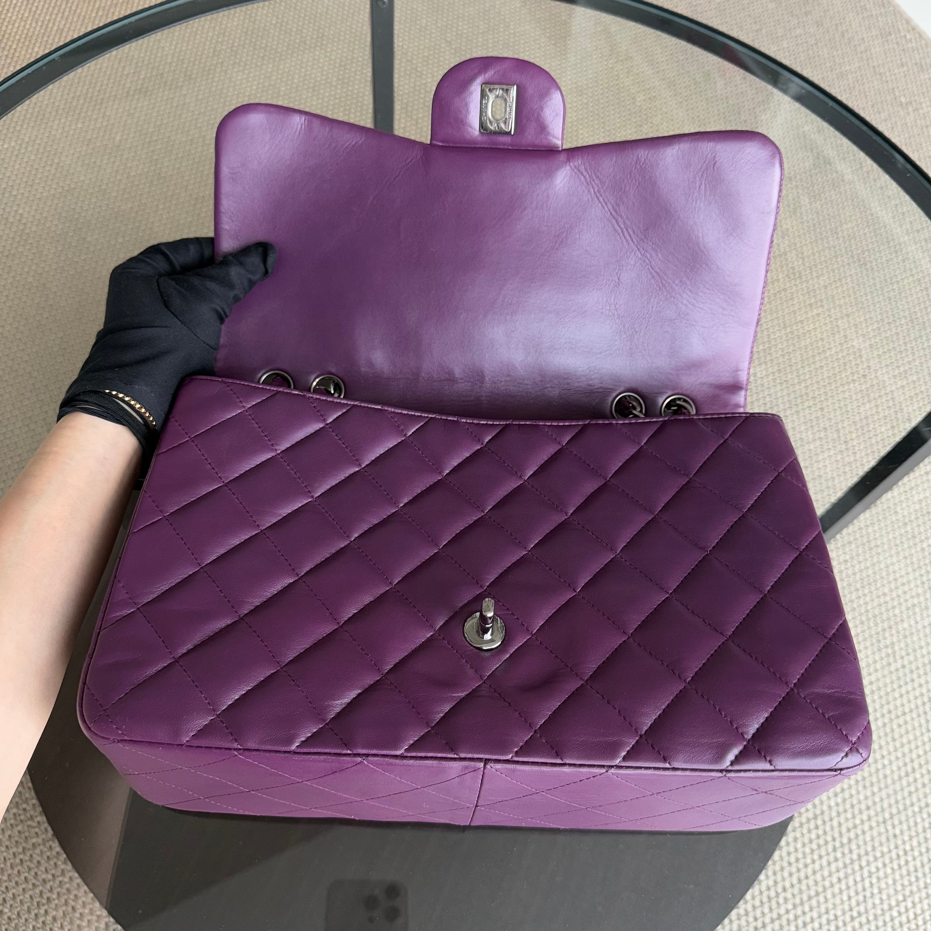 Chanel Classic Flap Jumbo - 30CM Quilted Lambskin Single Flap Purple Violet Series 10