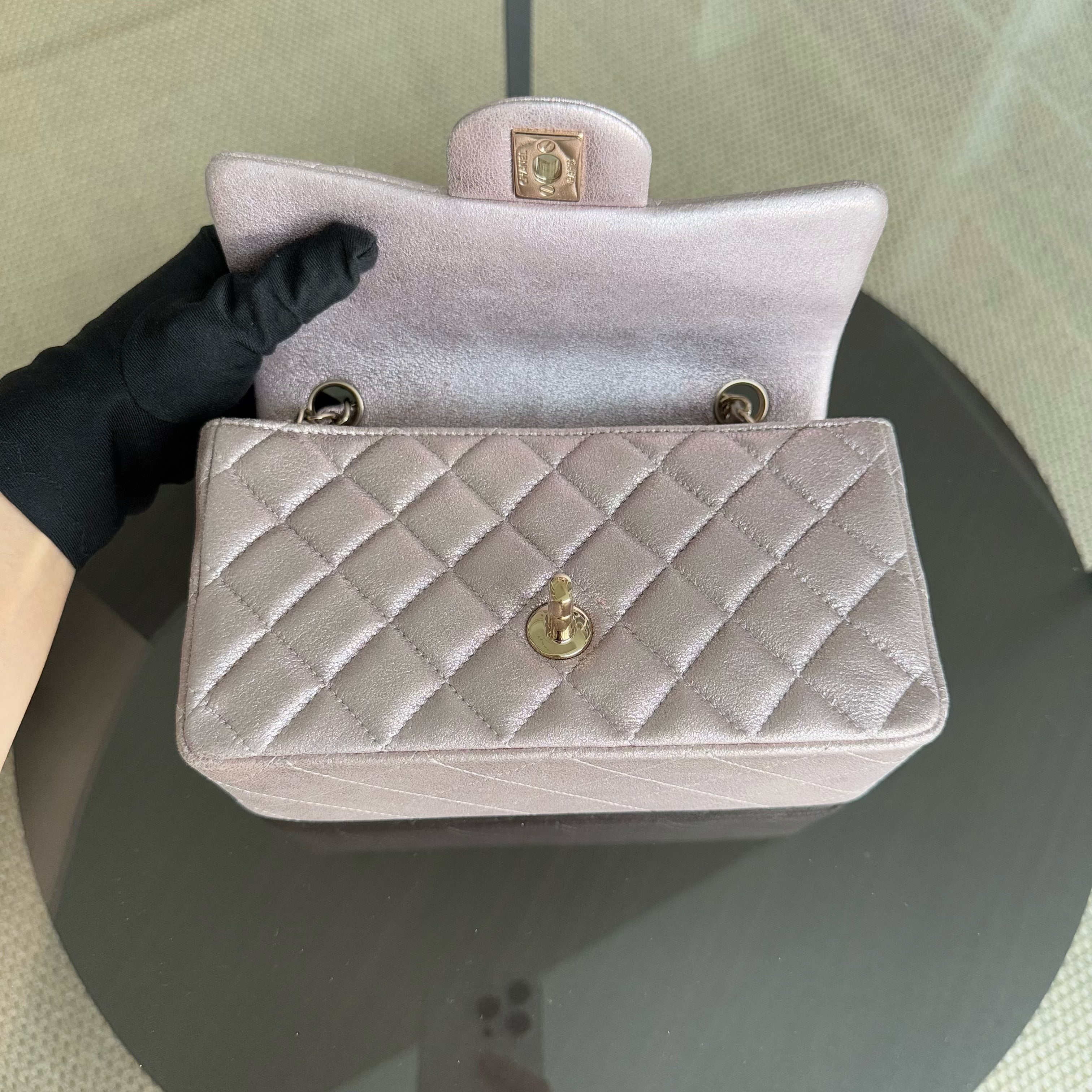 Chanel Classic Flap Mini - 20CM Rectangle Iridescent Lambskin Quilted Pink Gold Hardware Series 20