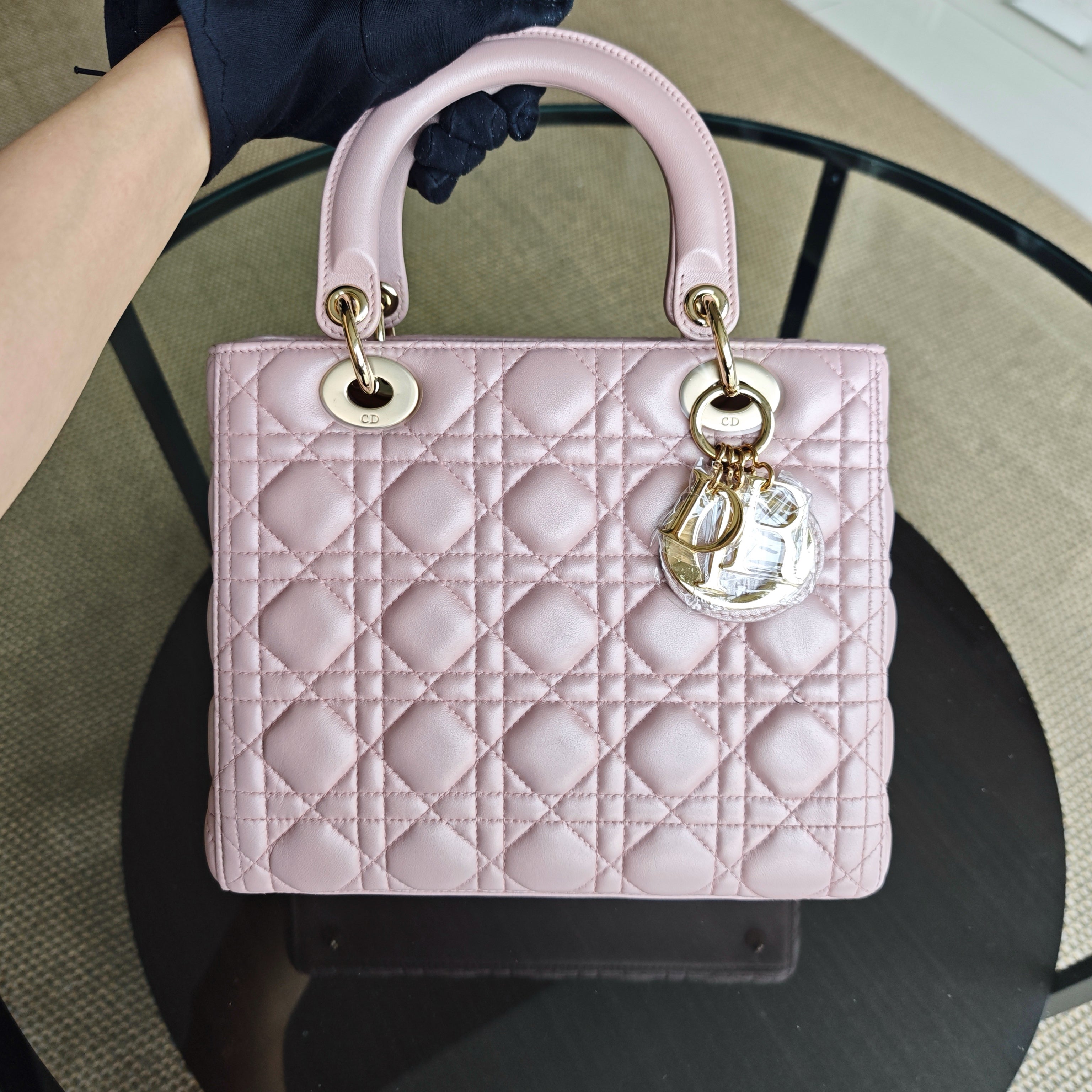 Lady Medium Cannage Lambskin Pink Gold Hardware