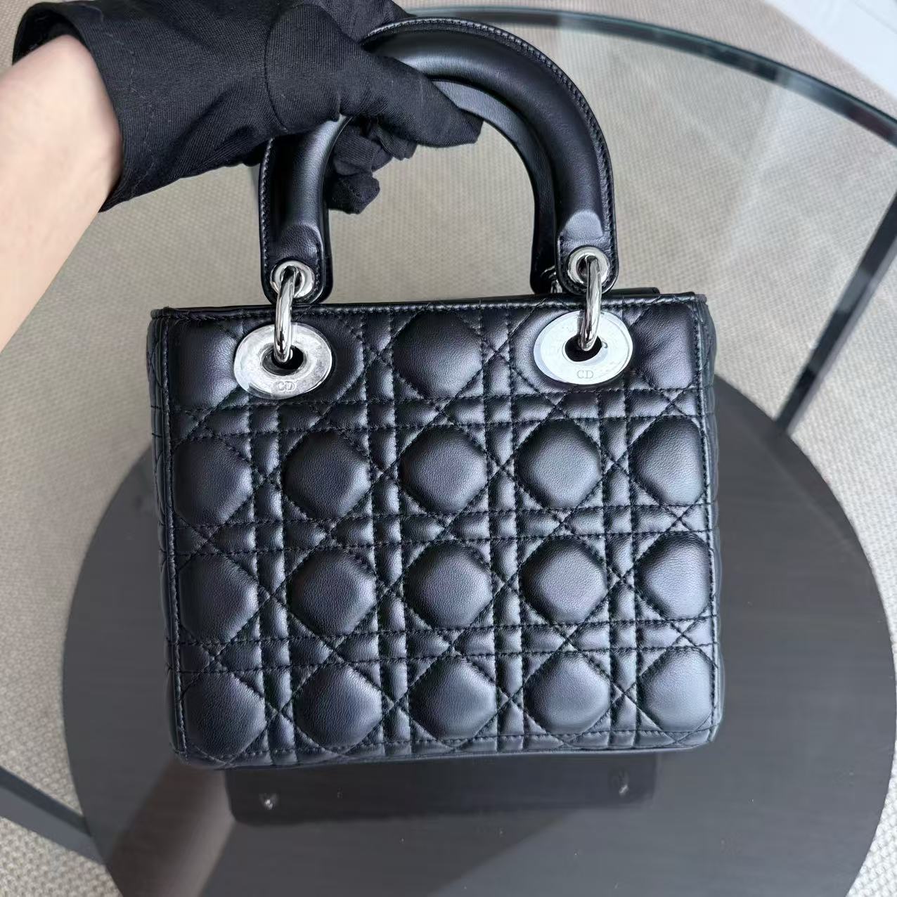 Dior Lady Small - Cannage Lambskin Black Silver Hardware