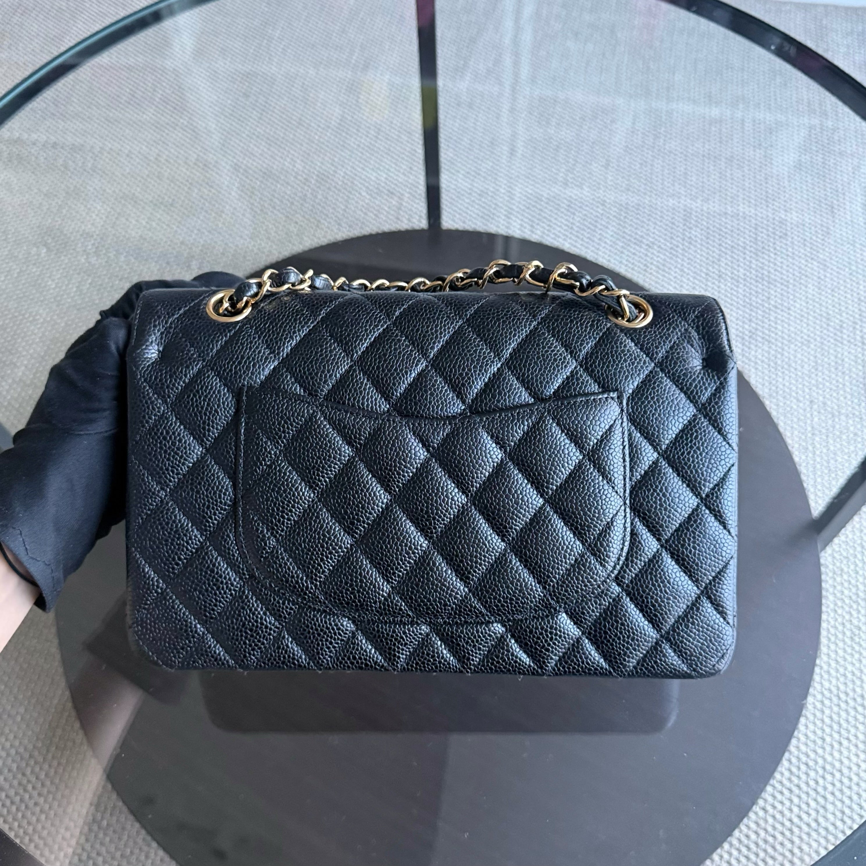 Chanel Classic Flap Medium - 25CM Quilted Caviar Black Gold Hardware Series 18