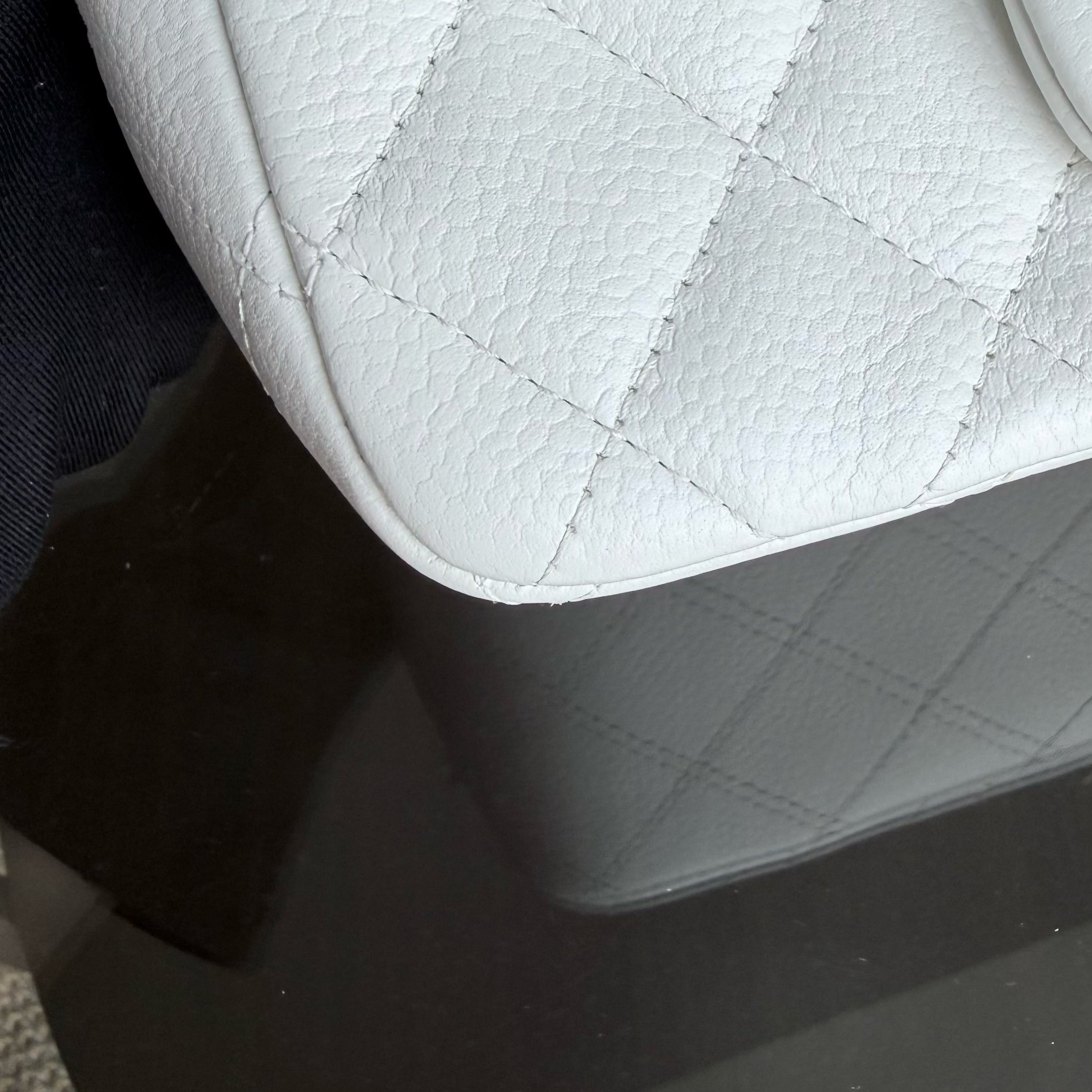 Chanel Classic Flap Mini Square - Caviar Quilted White Silver Hardware Series 18