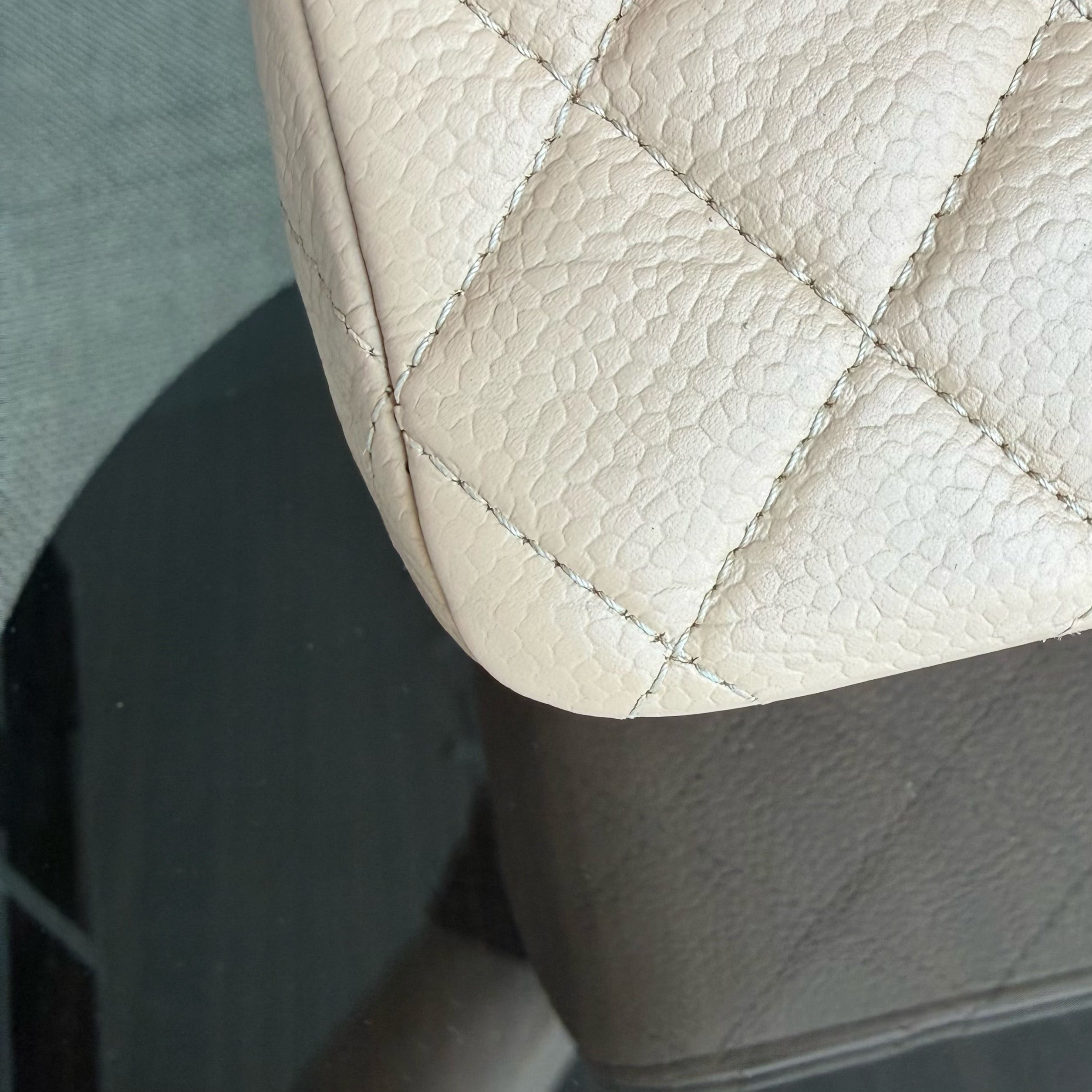 Chanel Classic Flap Medium - 25CM Quilted Caviar Beige Silver Hardware Series 12