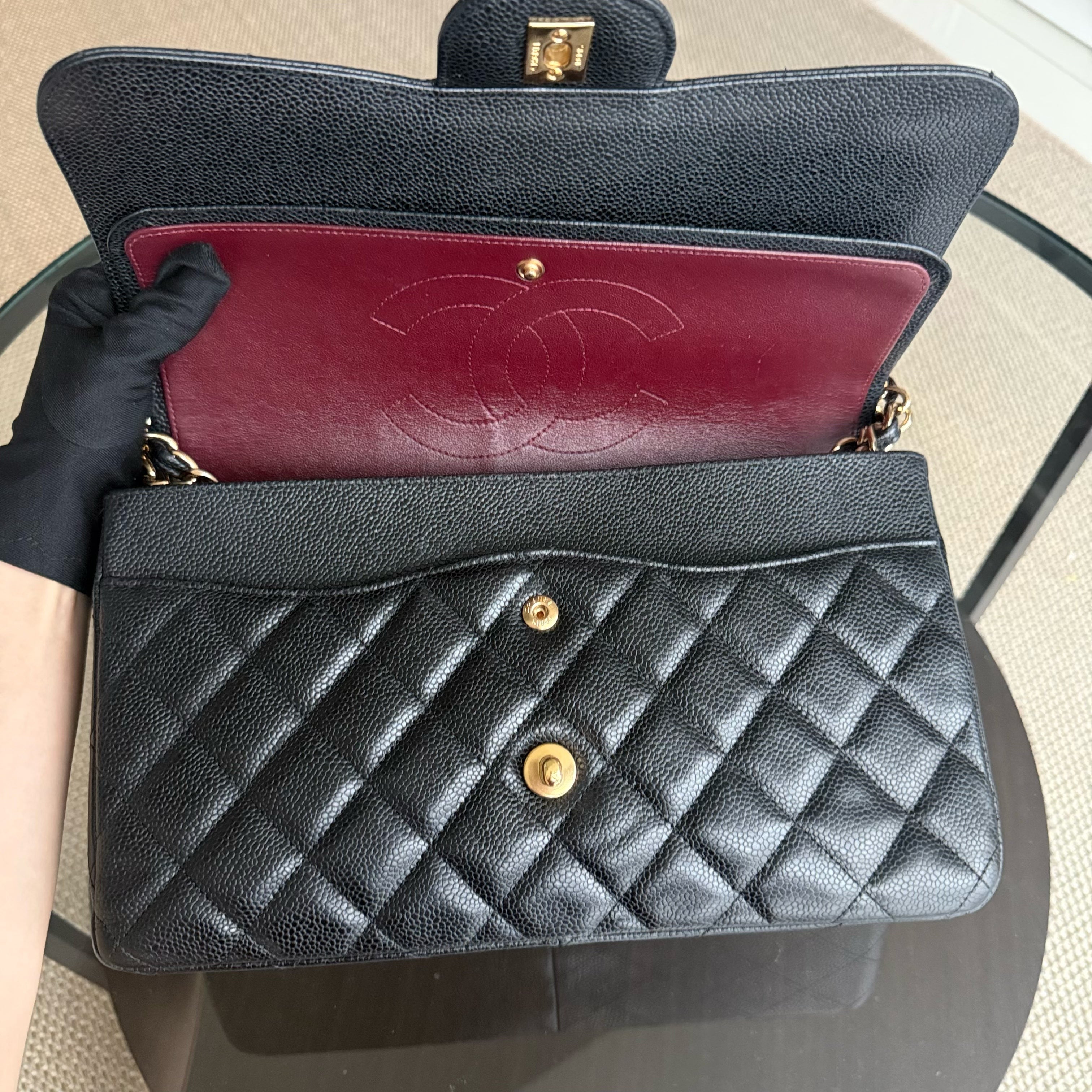 Chanel Classic Flap Jumbo - Caviar Double Flap 30CM Quilted Black Gold Hardware 15