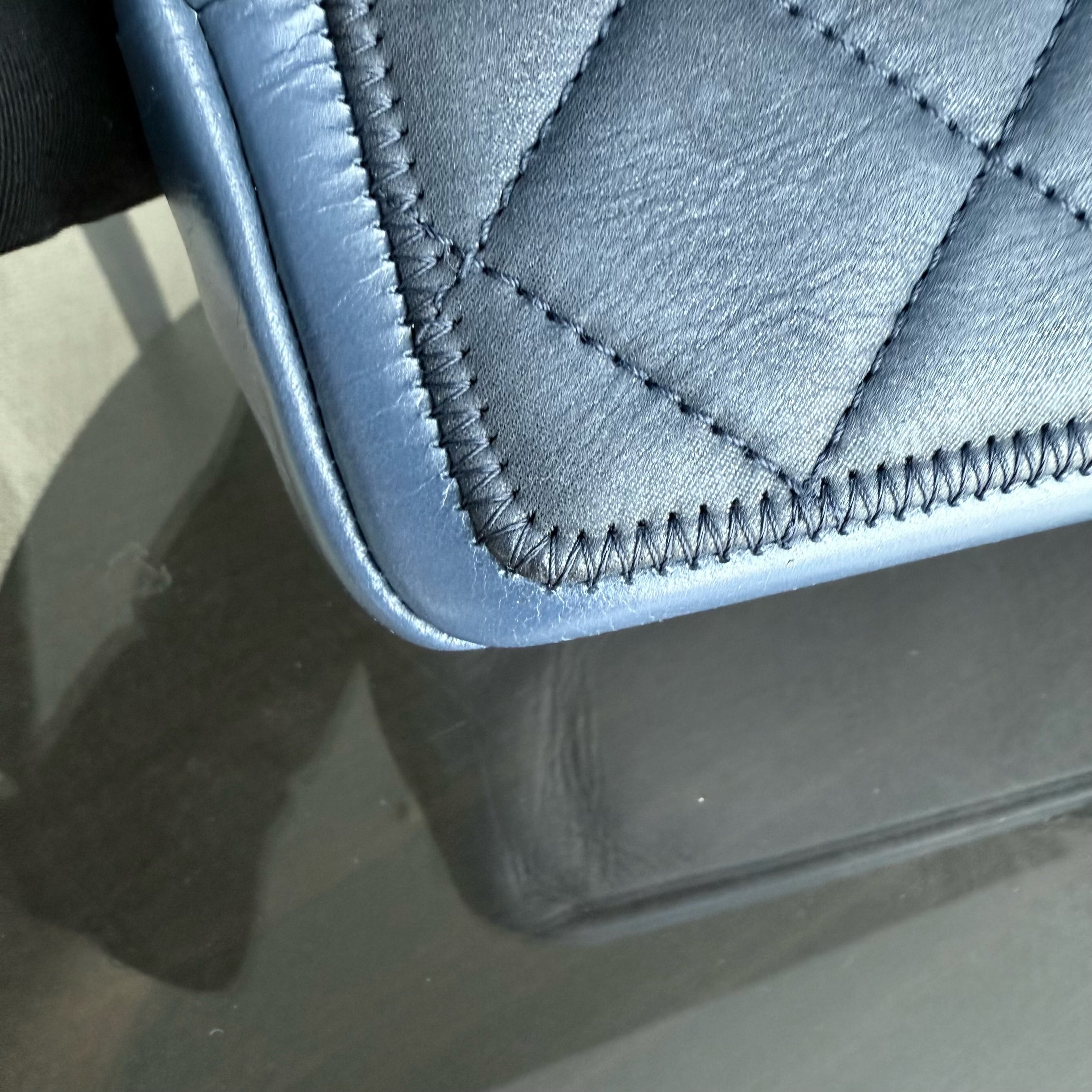 Chanel Seasonal Flap - 25CM Quilted Calfskin Blue Ruthenium Silver Hardware Series 20