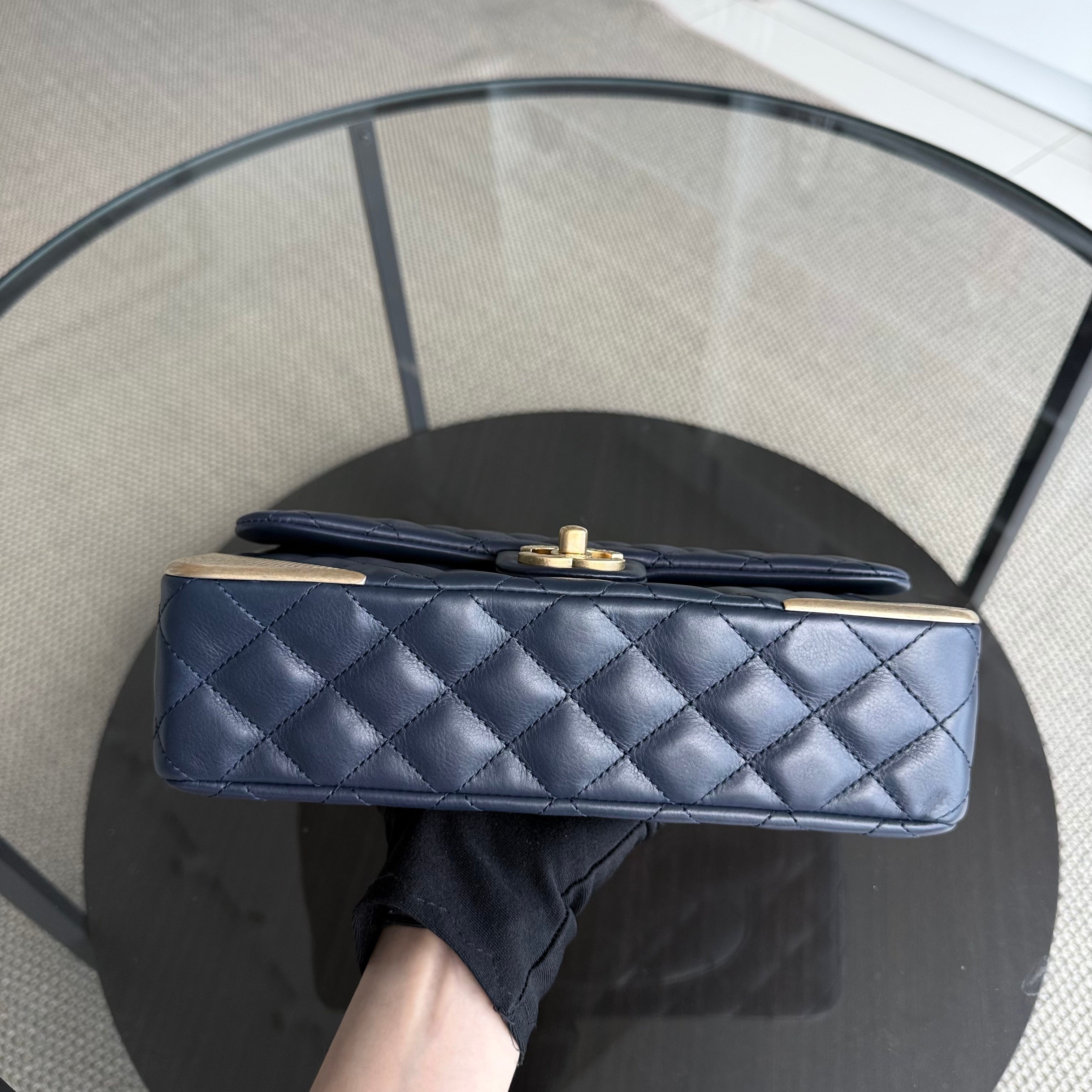 Chanel Classic Flap Rock The Corner - 25CM Calfskin Quilted Dark Blue Gold Hardware Series 24