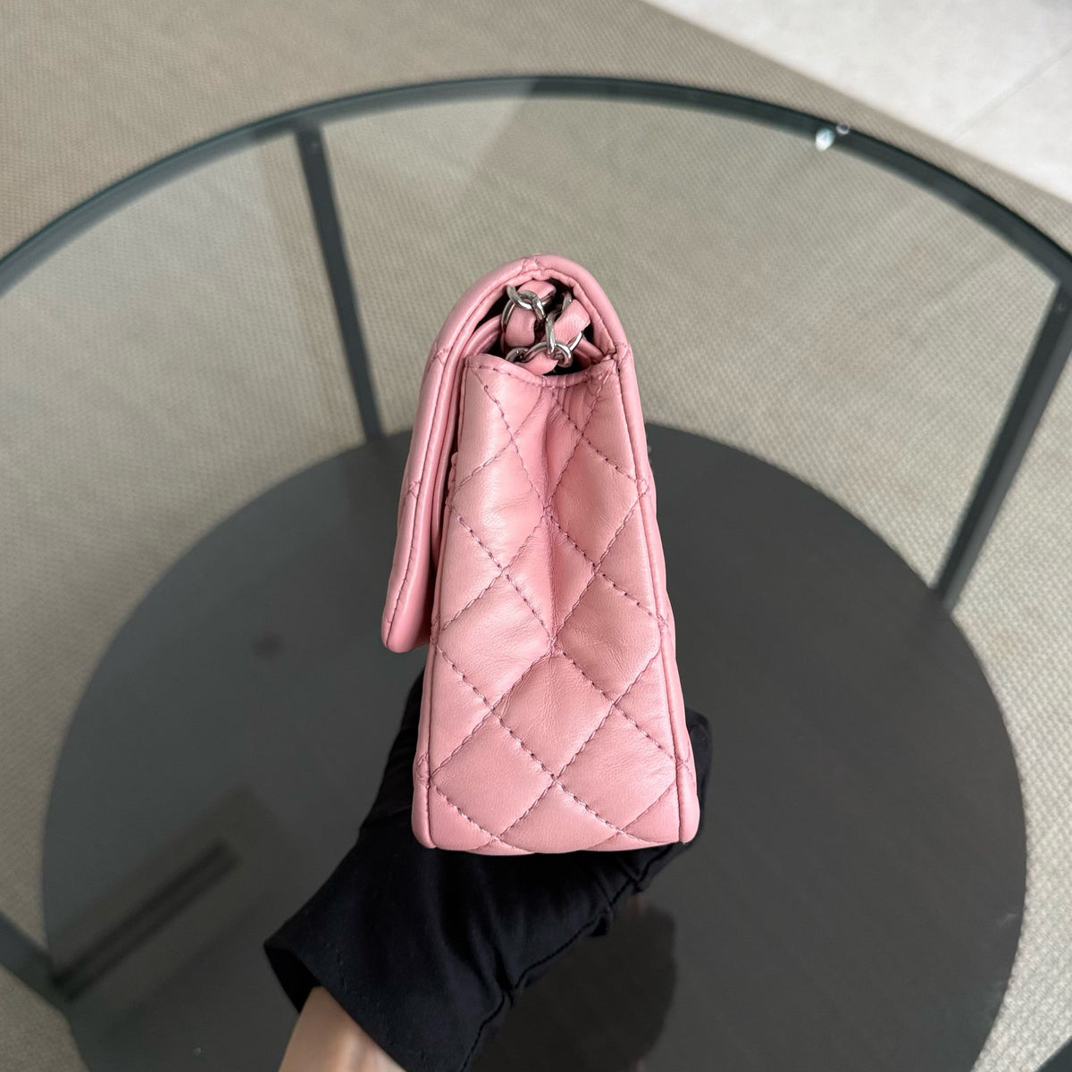 Chanel Classic Flap Medium - 25CM Quilted Lambskin Light Pink Silver Hardware Series 12