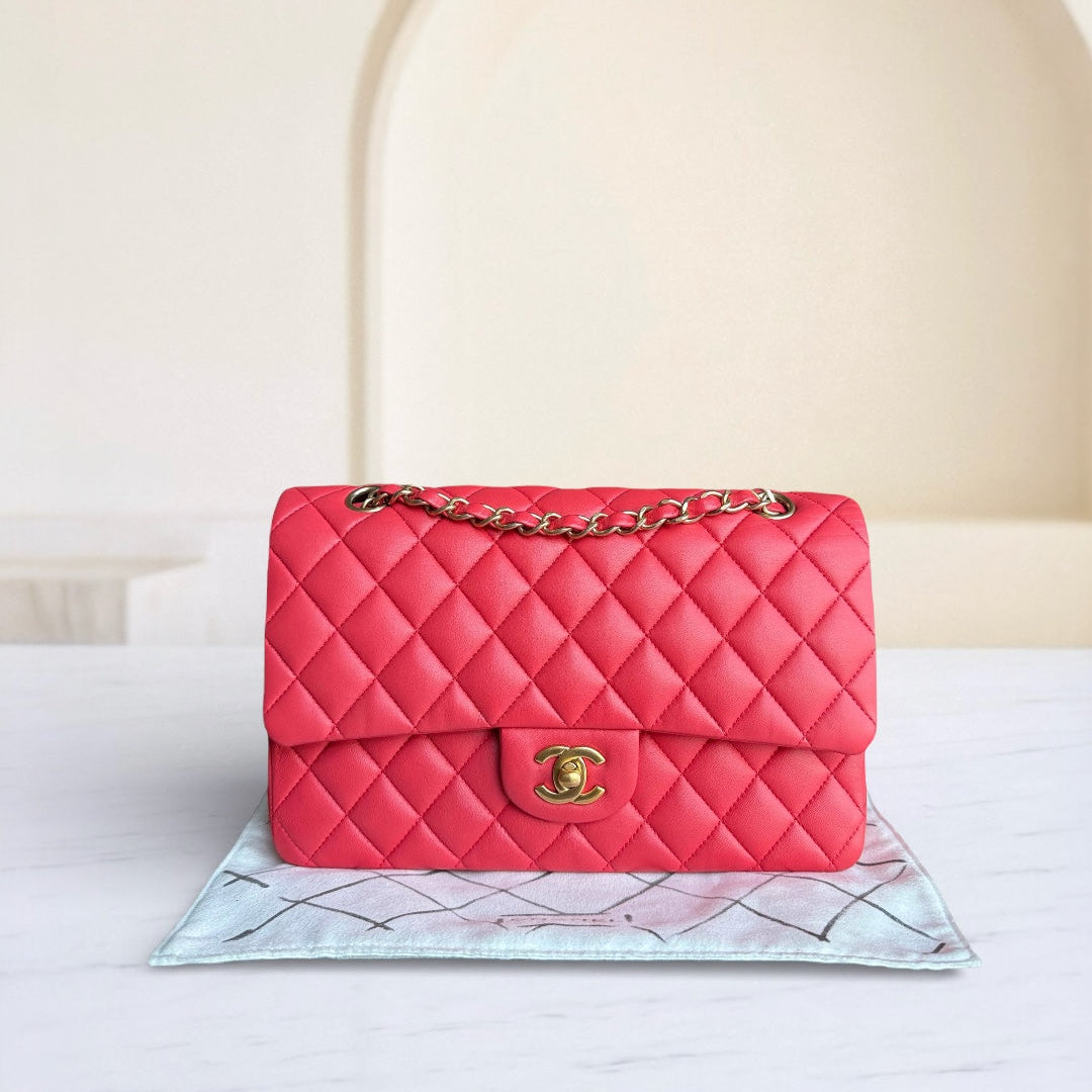 Chanel Classic Flap Medium - Quilted Lambskin 25CM Red Gold Hardware Series 27