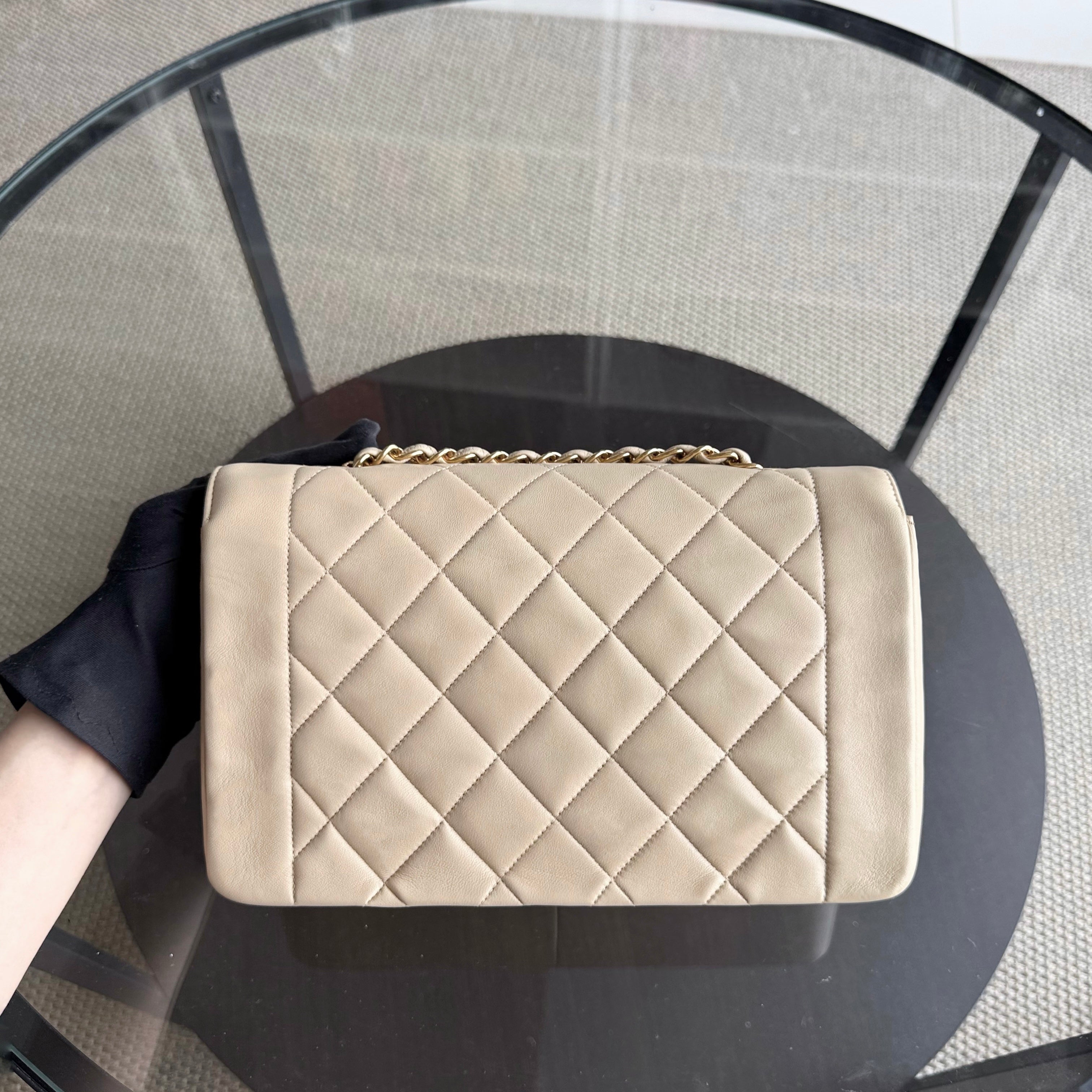 Chanel Diana Medium Vintage - Quilted Lambskin Beige Gold Hardware Series 3