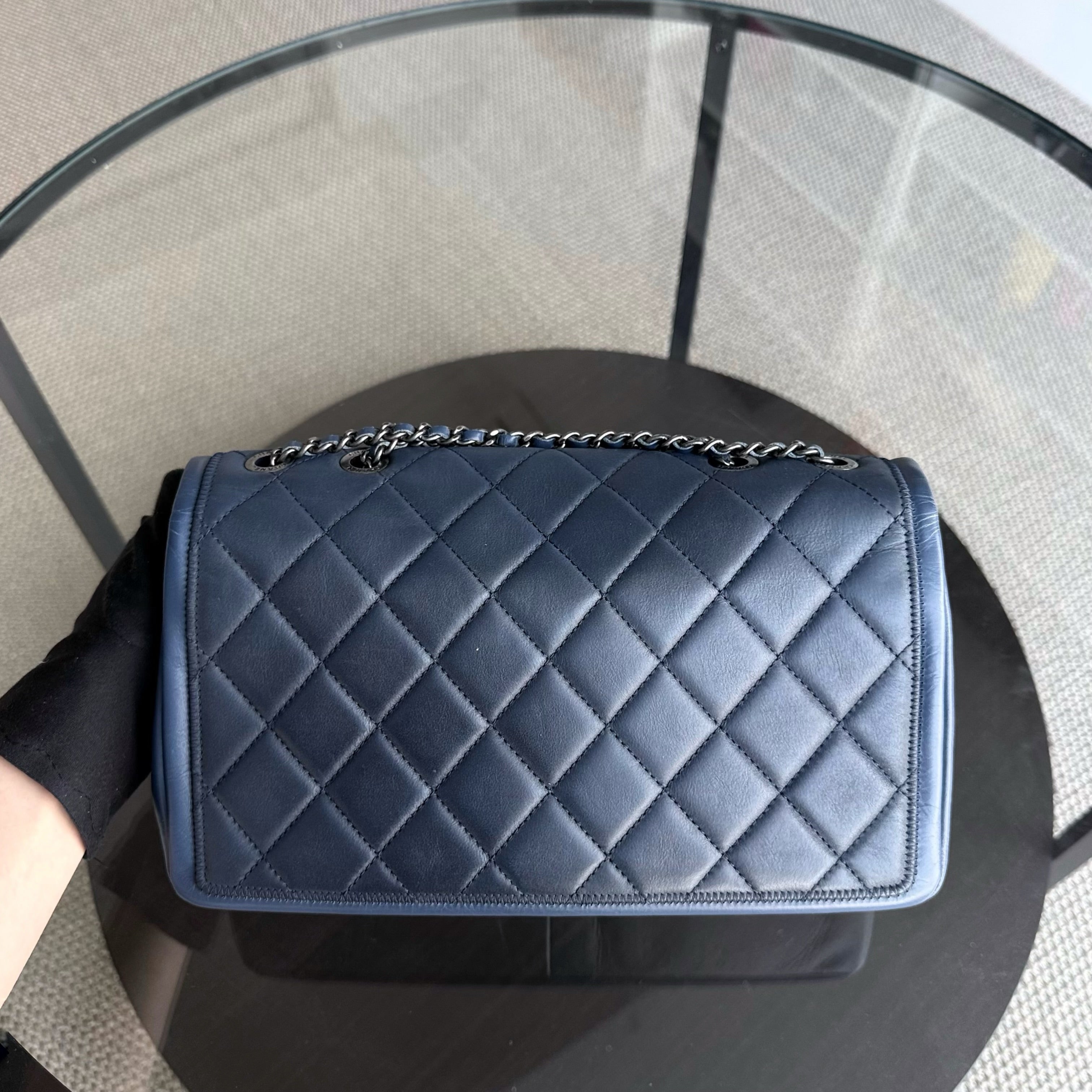 Chanel Seasonal Flap - 25CM Quilted Calfskin Blue Ruthenium Silver Hardware Series 20