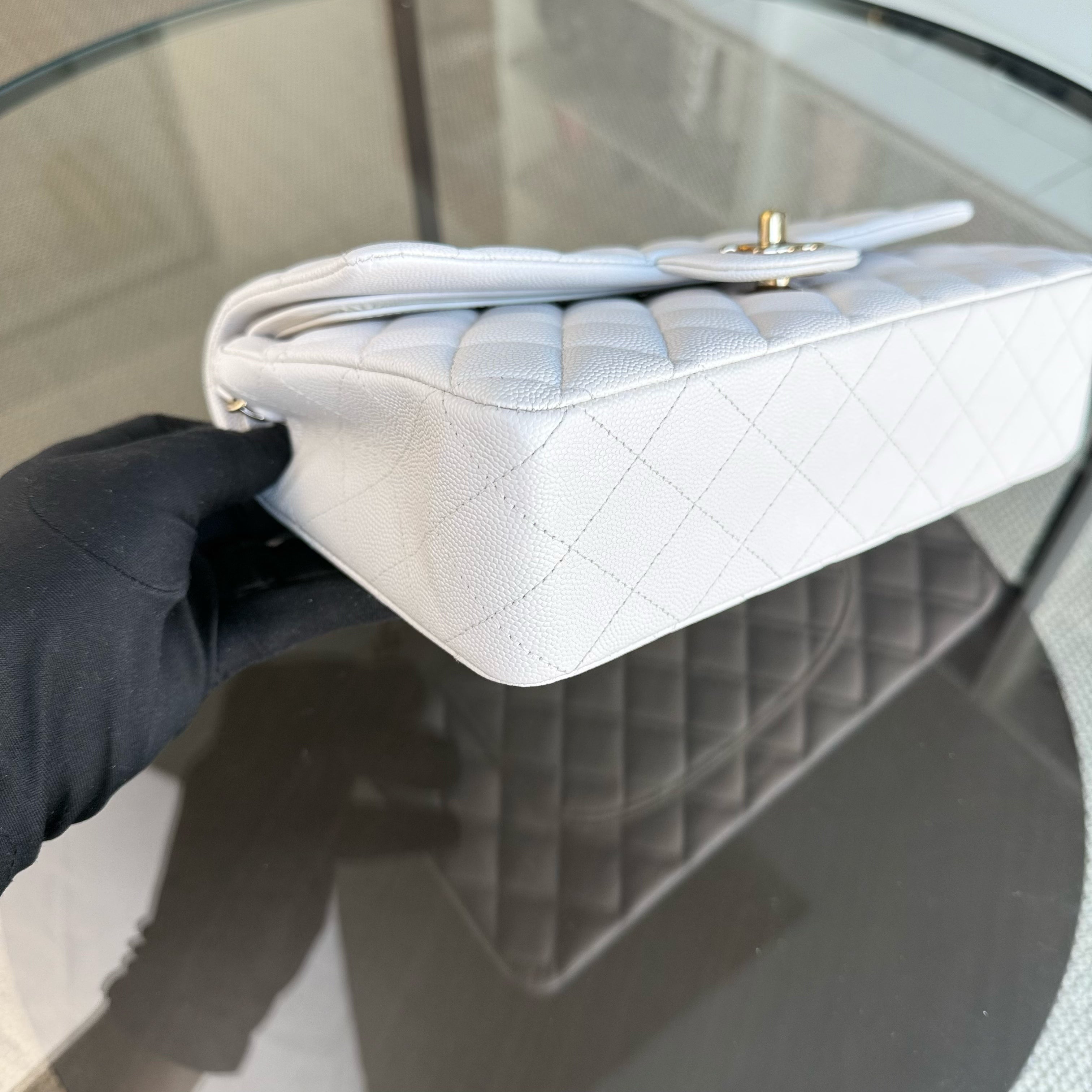 Chanel Classic Flap Medium - Caviar 25CM Quilted Snow White Gold Hardware Series 27