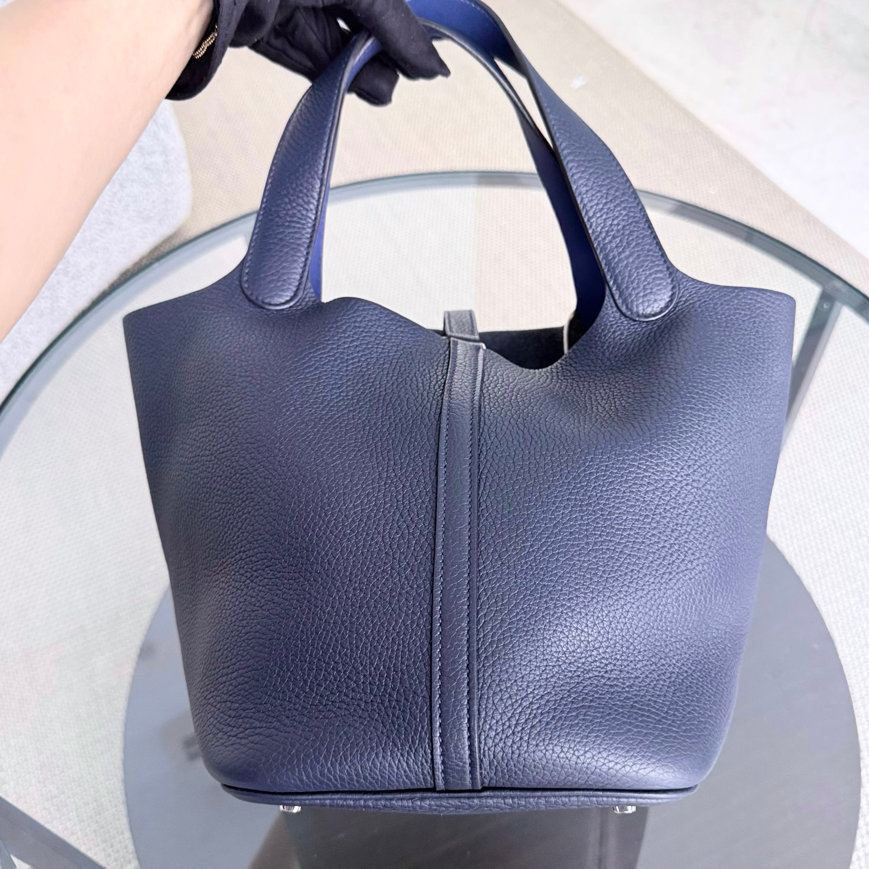 Hermes Picotin 22 - Midnight Blue Clemence Togo Leather Silver Hardware Stamp A