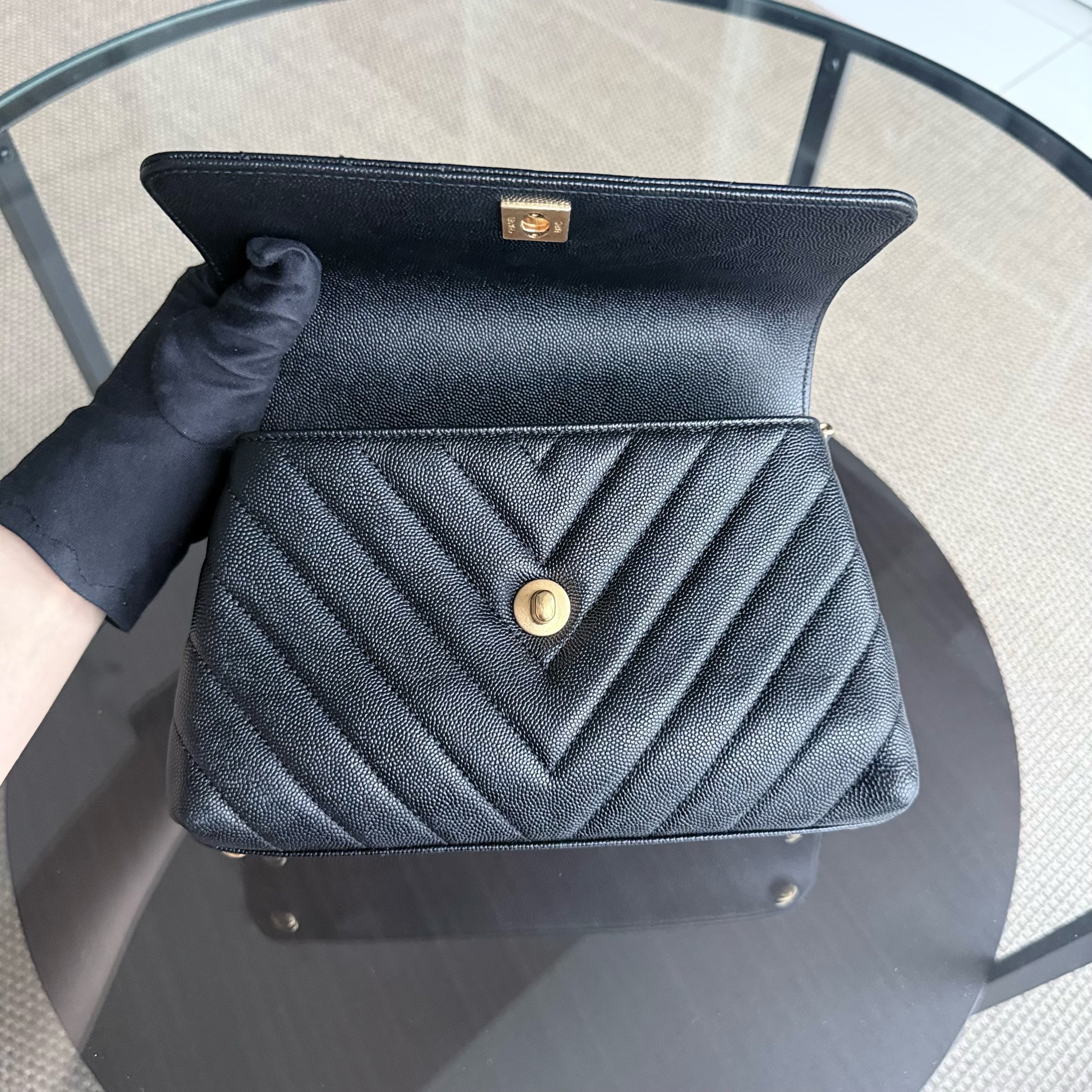Chanel Coco Handle Small - Caviar Chevron Grained Calfskin Black Gold Hardware Series 26