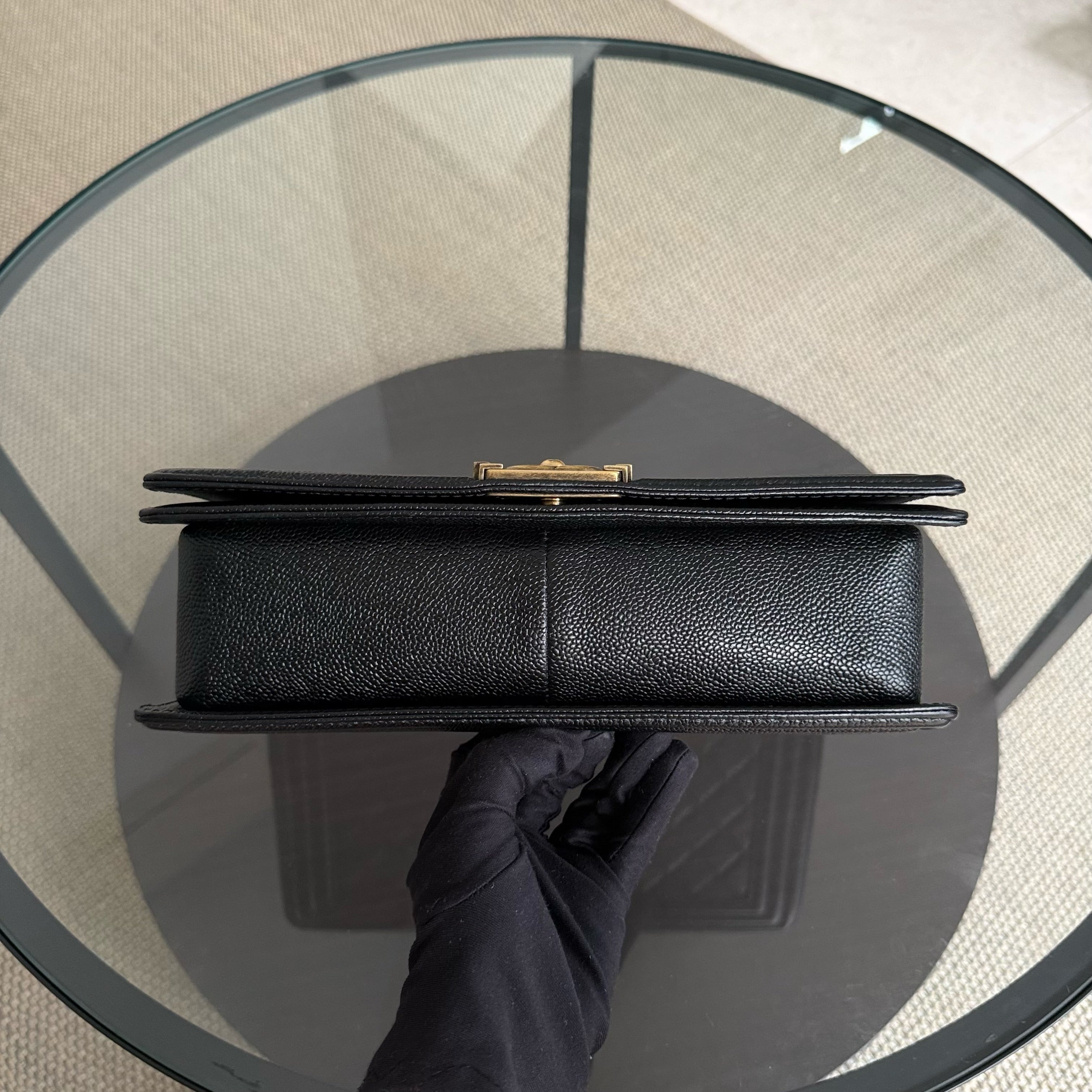 Chanel Boy Medium - Caviar 28CM New Medium Quilted Black Gold Hardware Series 19