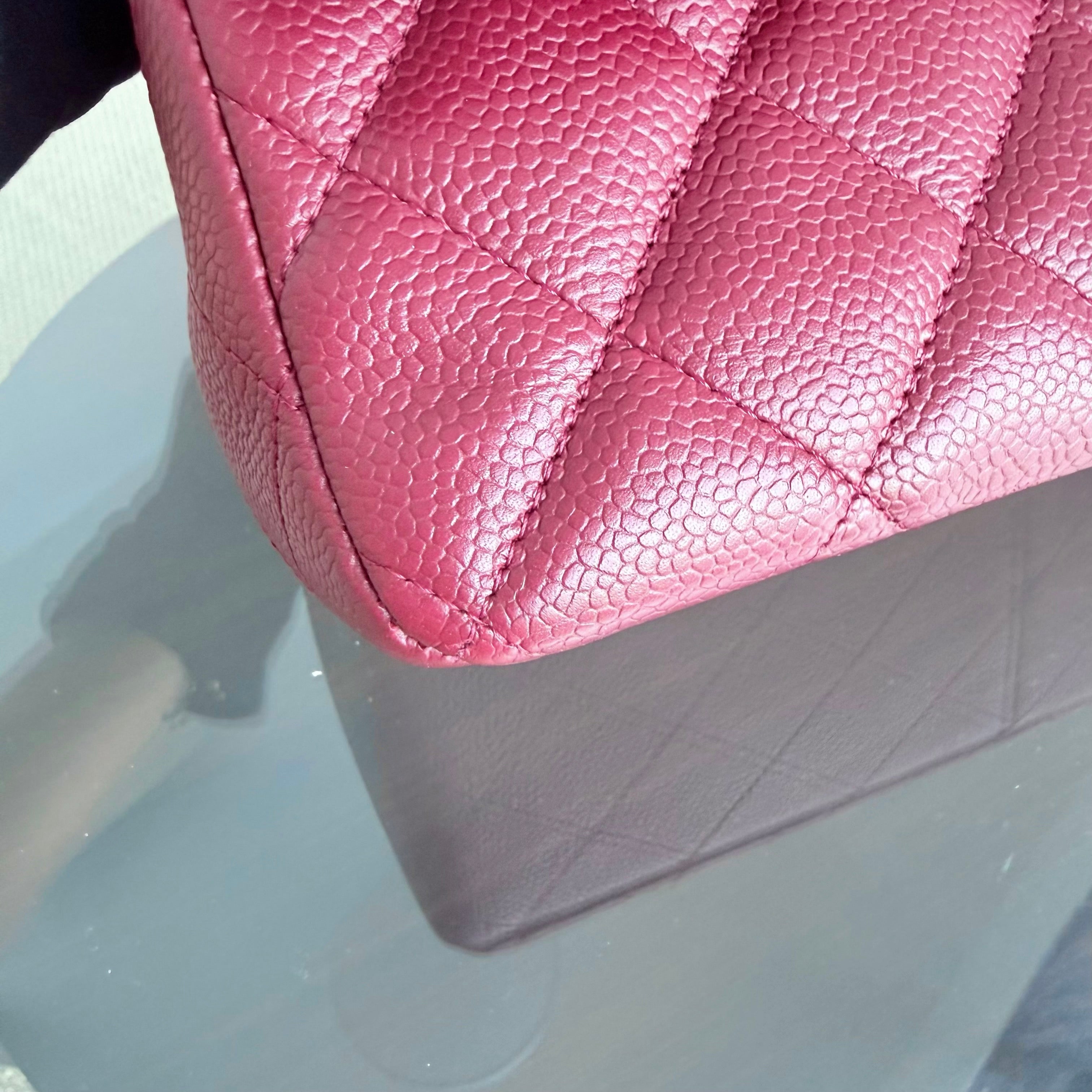 Chanel Classic Flap Jumbo - Caviar 30CM Single Flap Quilted Burgundy Dark Red Gold Hardware Series 13