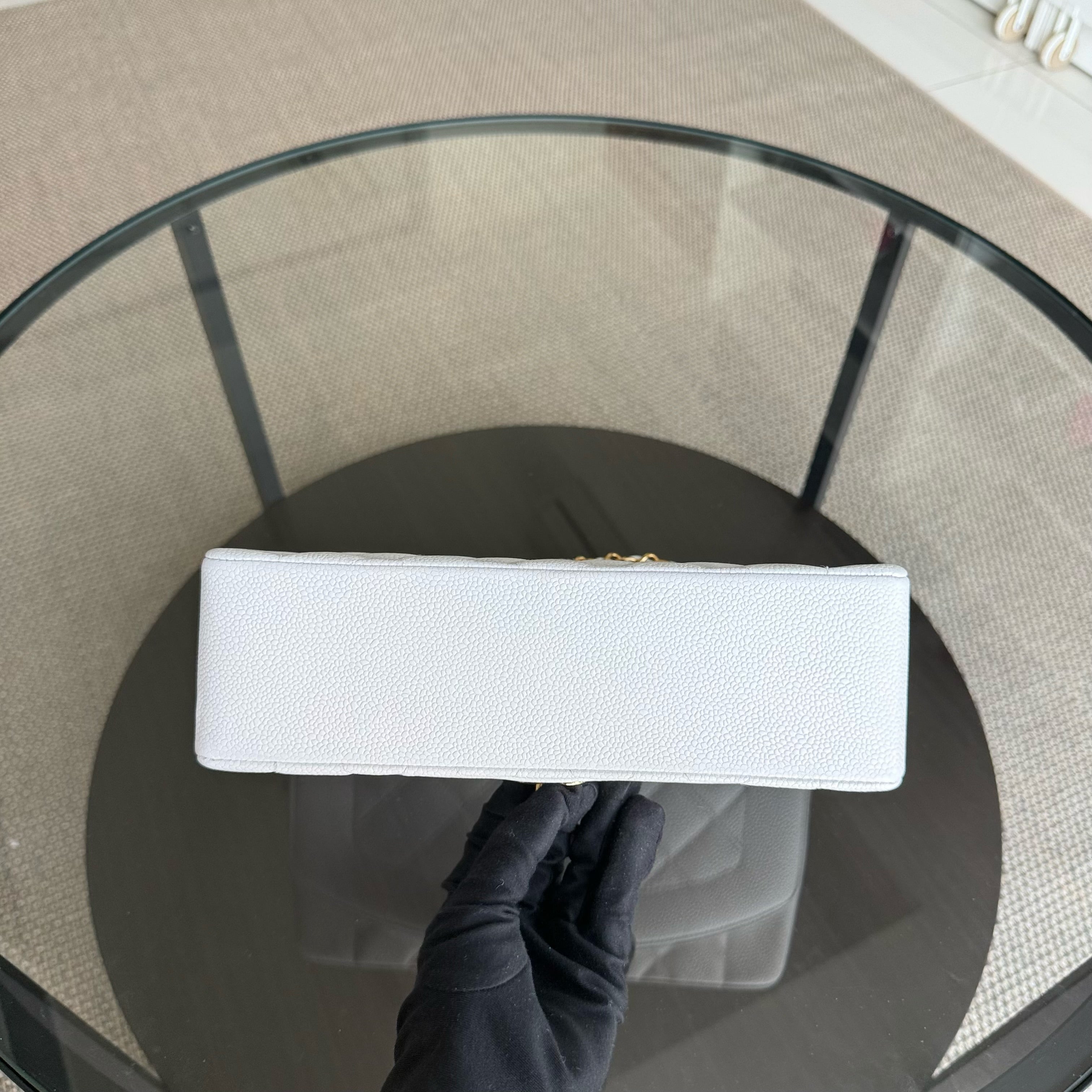 Chanel Diana Medium Vintage - 25CM Quilted Caviar White Gold Hardware Series 2