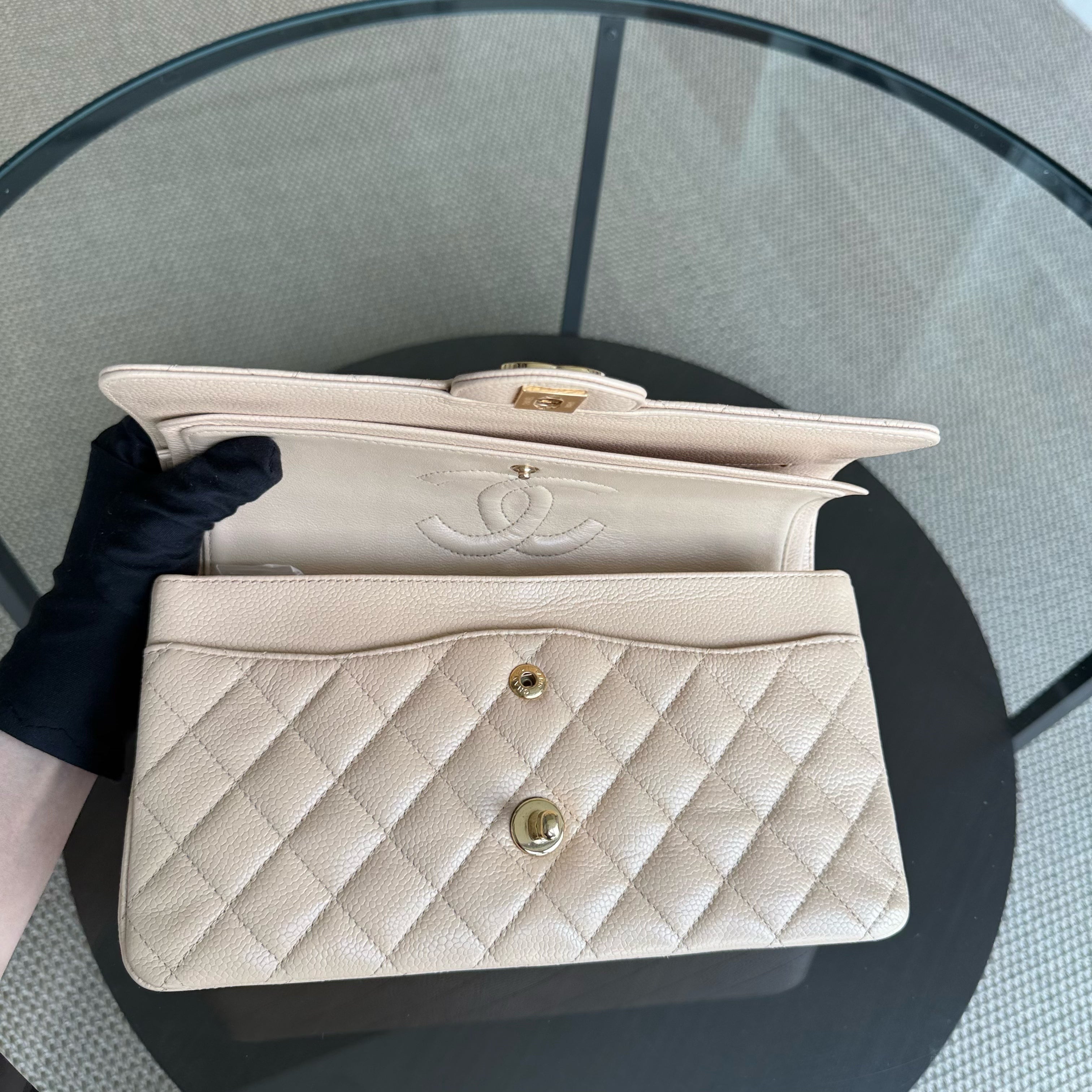 Chanel Classic Flap Medium - Caviar 25CM Quilted Beige Gold Hardware Series 14