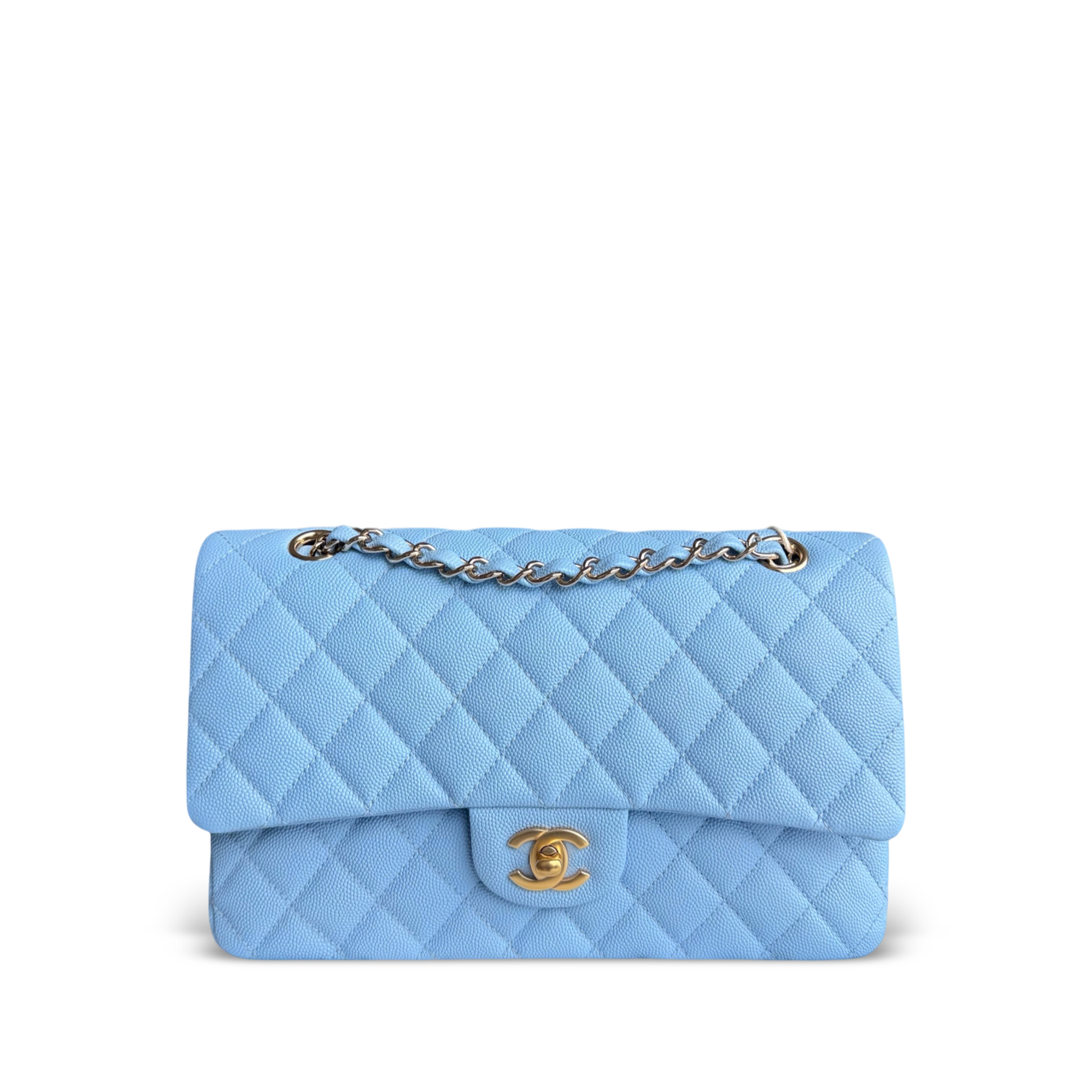 Chanel Classic Flap Medium - Caviar 25CM Quilted Light Blue Gold Hardware Microchip