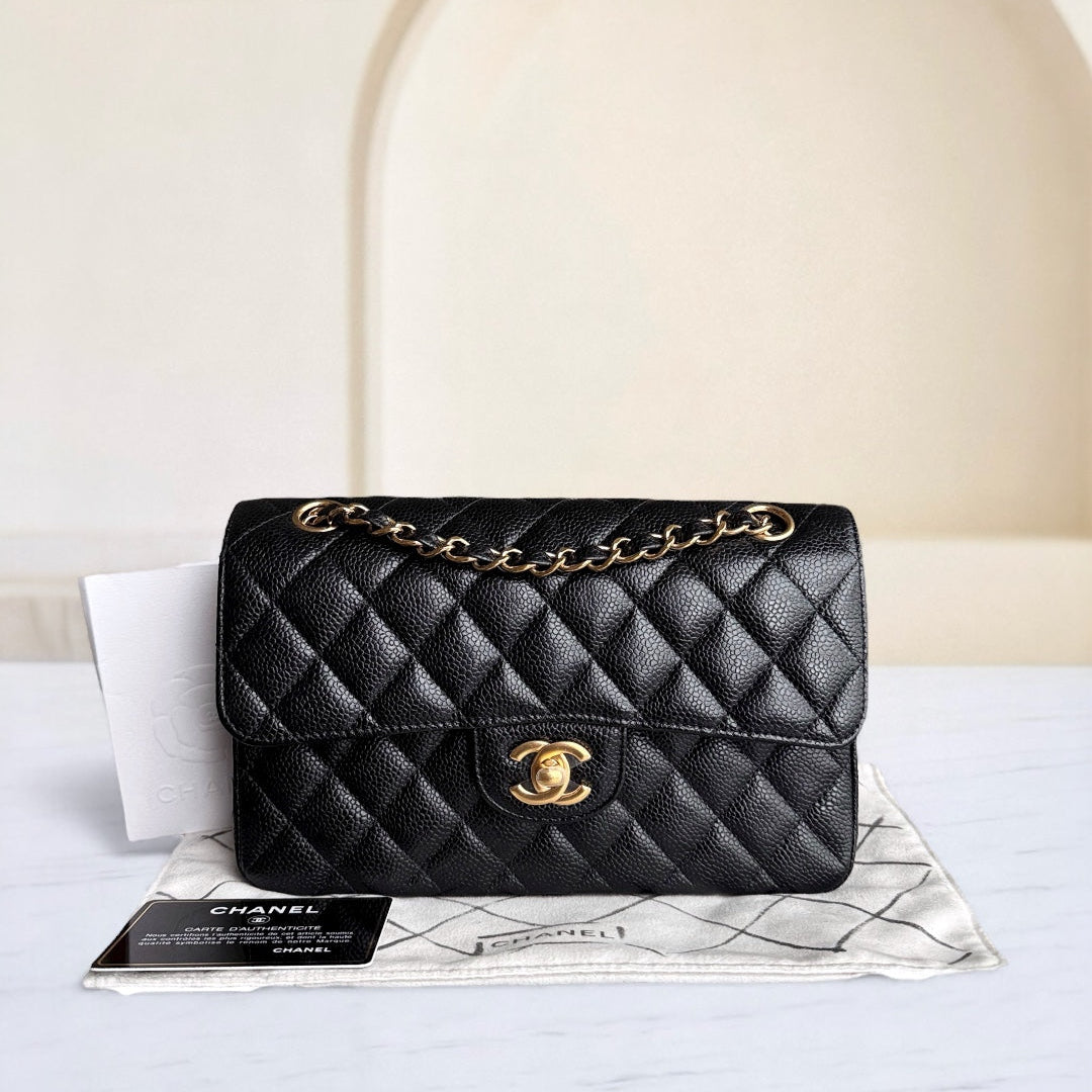 Chanel Classic Flap Small - Caviar 23CM Quilted Black Gold Hardware Series 24