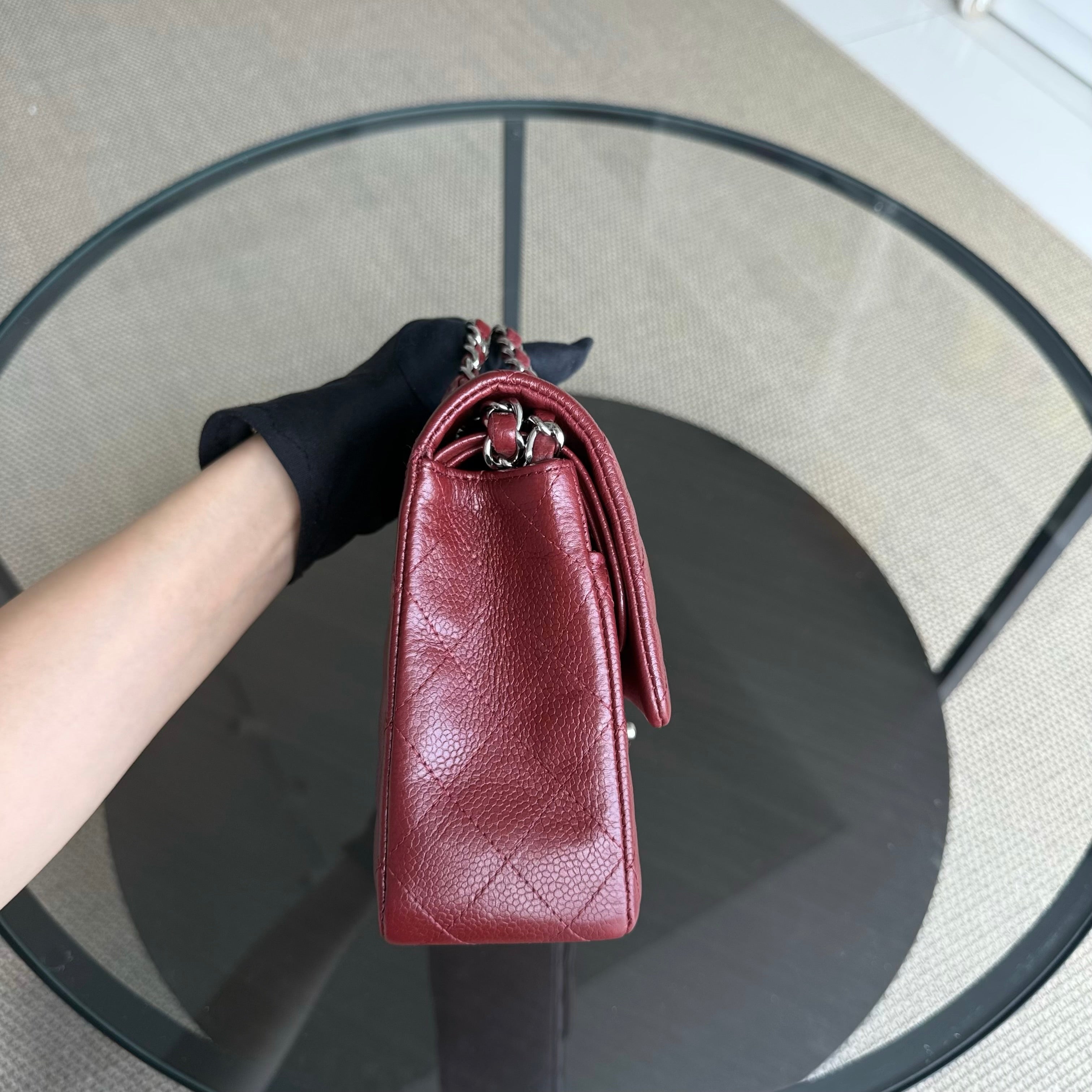 Chanel Classic Flap Medium - Caviar 25CM Quilted Grained Calfskin Burgundy Dark Red Silver Hardware Series 18